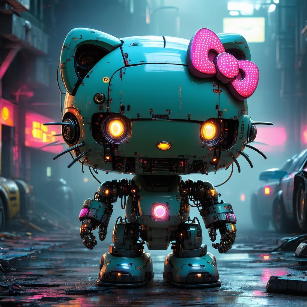 Terrifying Cybernetic Hello Kitty in Dystopia