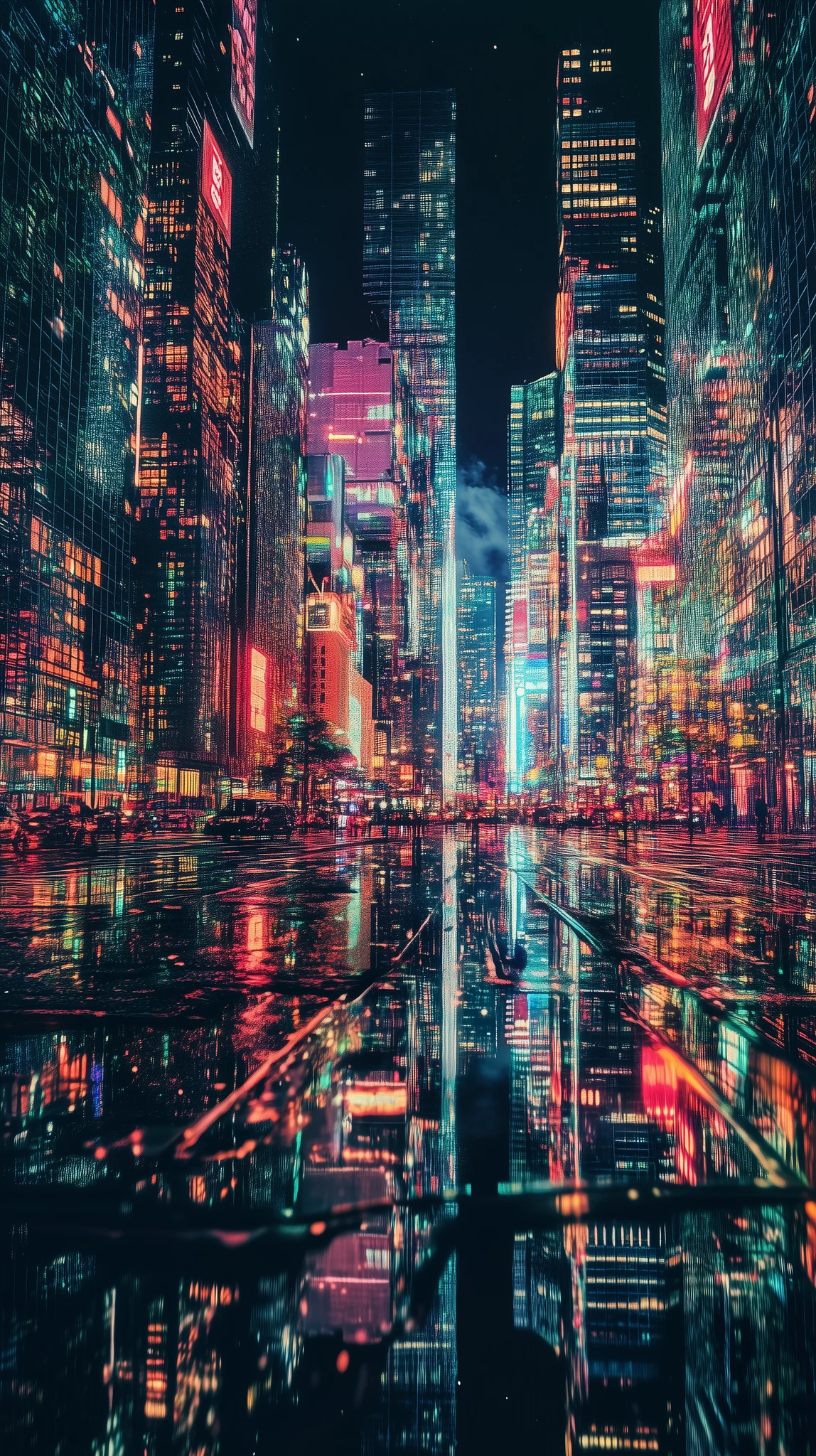 Reflective Metropolis Colorful Lights