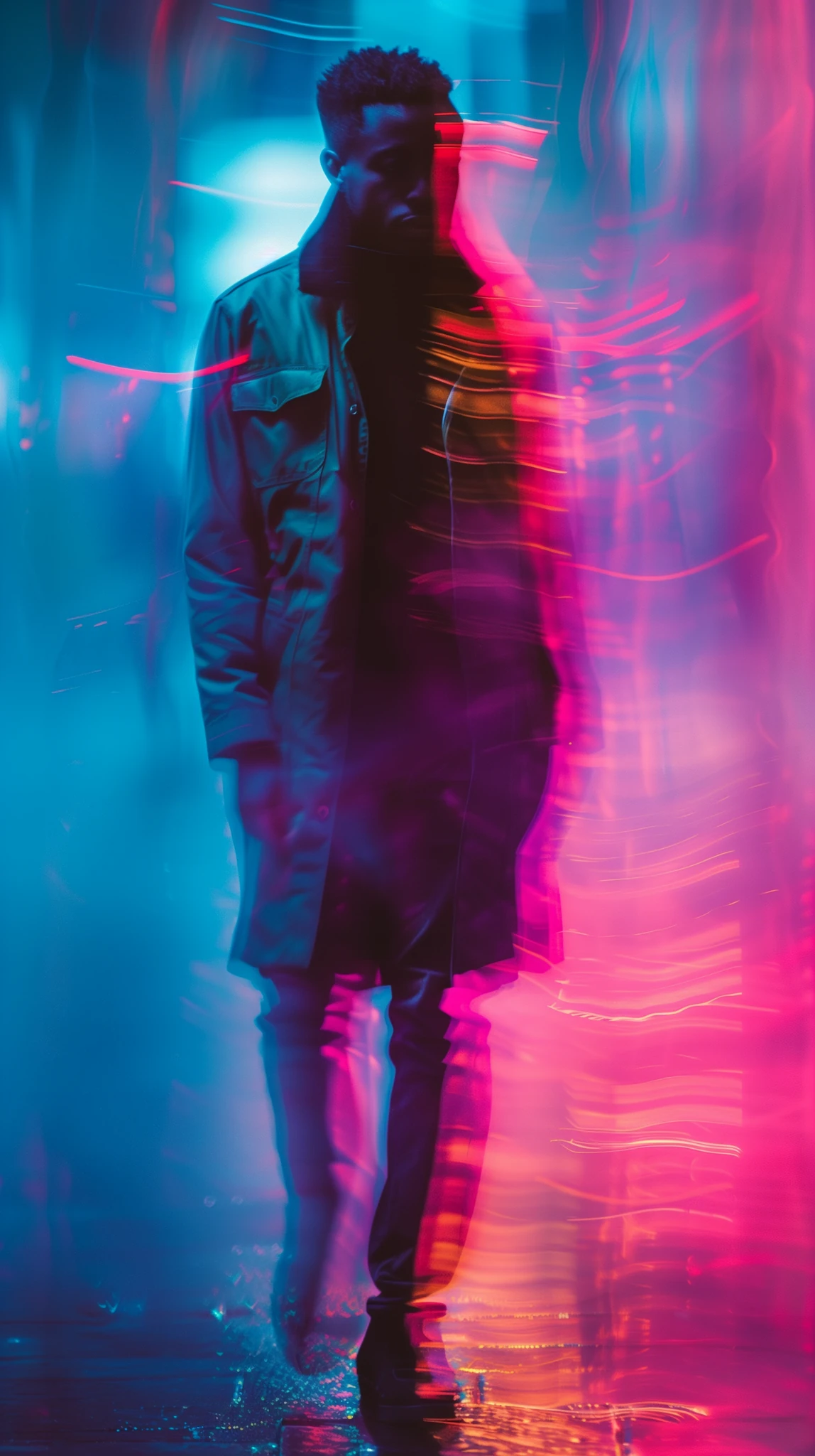 Man Motion Blur Magenta Green