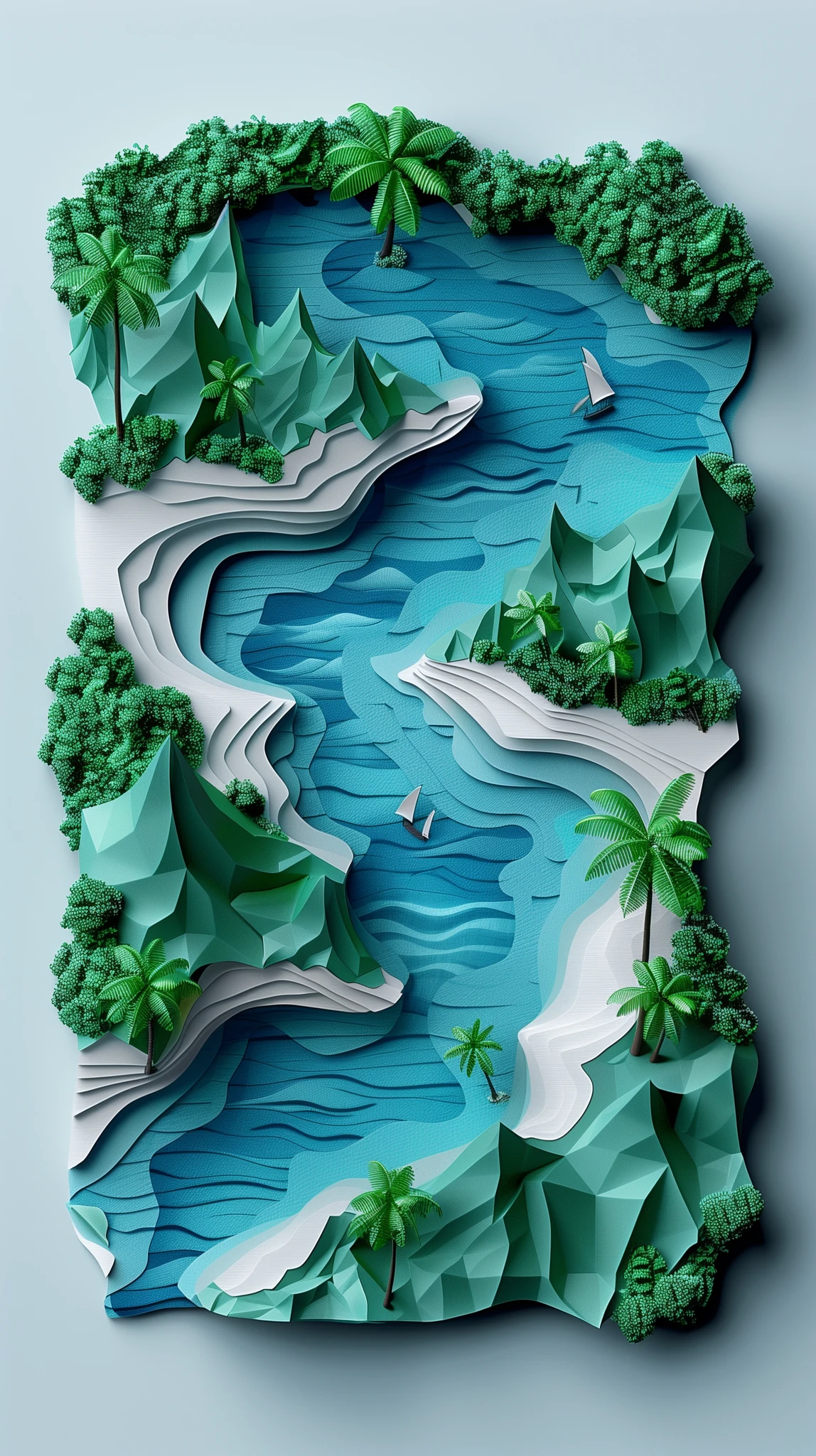 Ocean Island Paper Textured 3D
