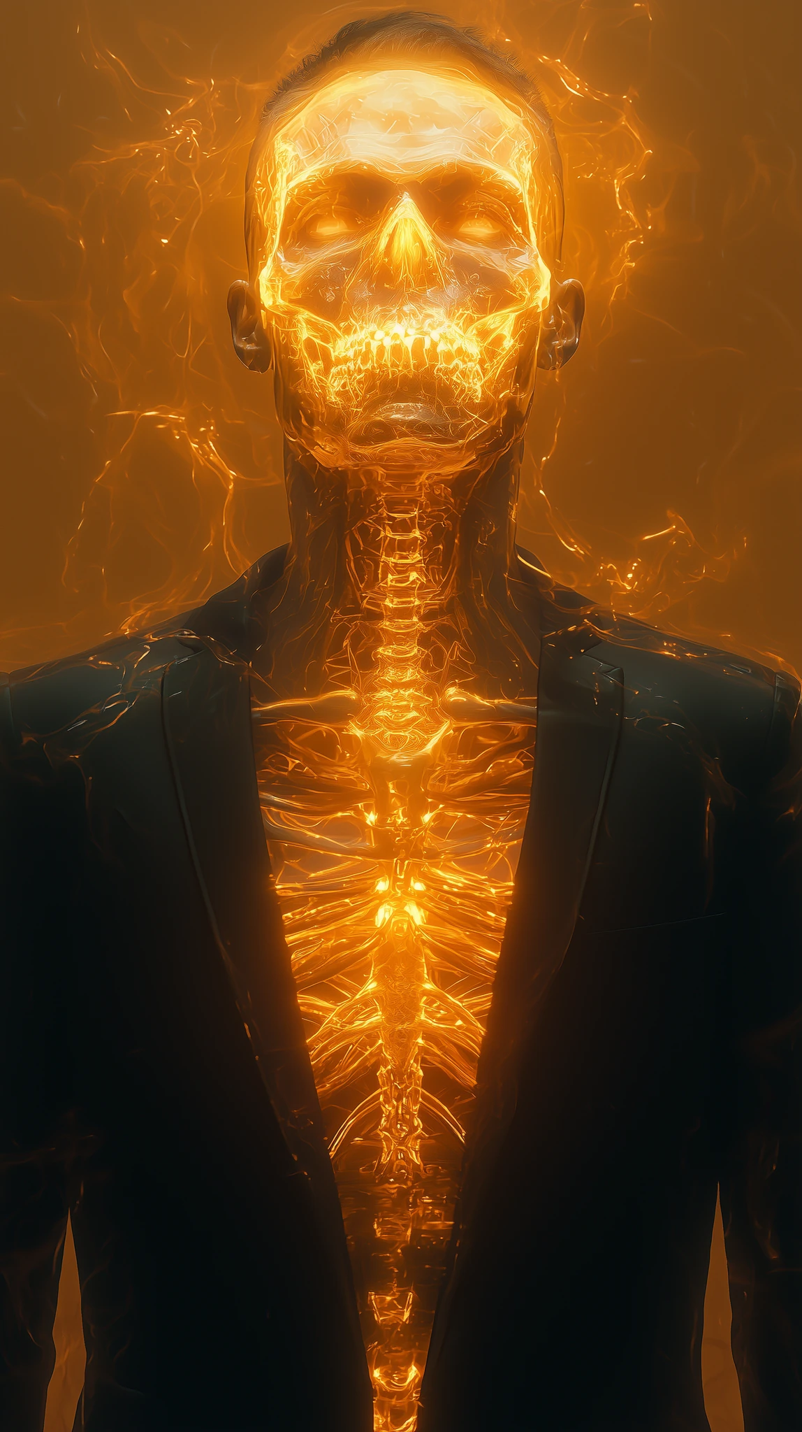 Man Glowing Skull Cyberpunk Neon