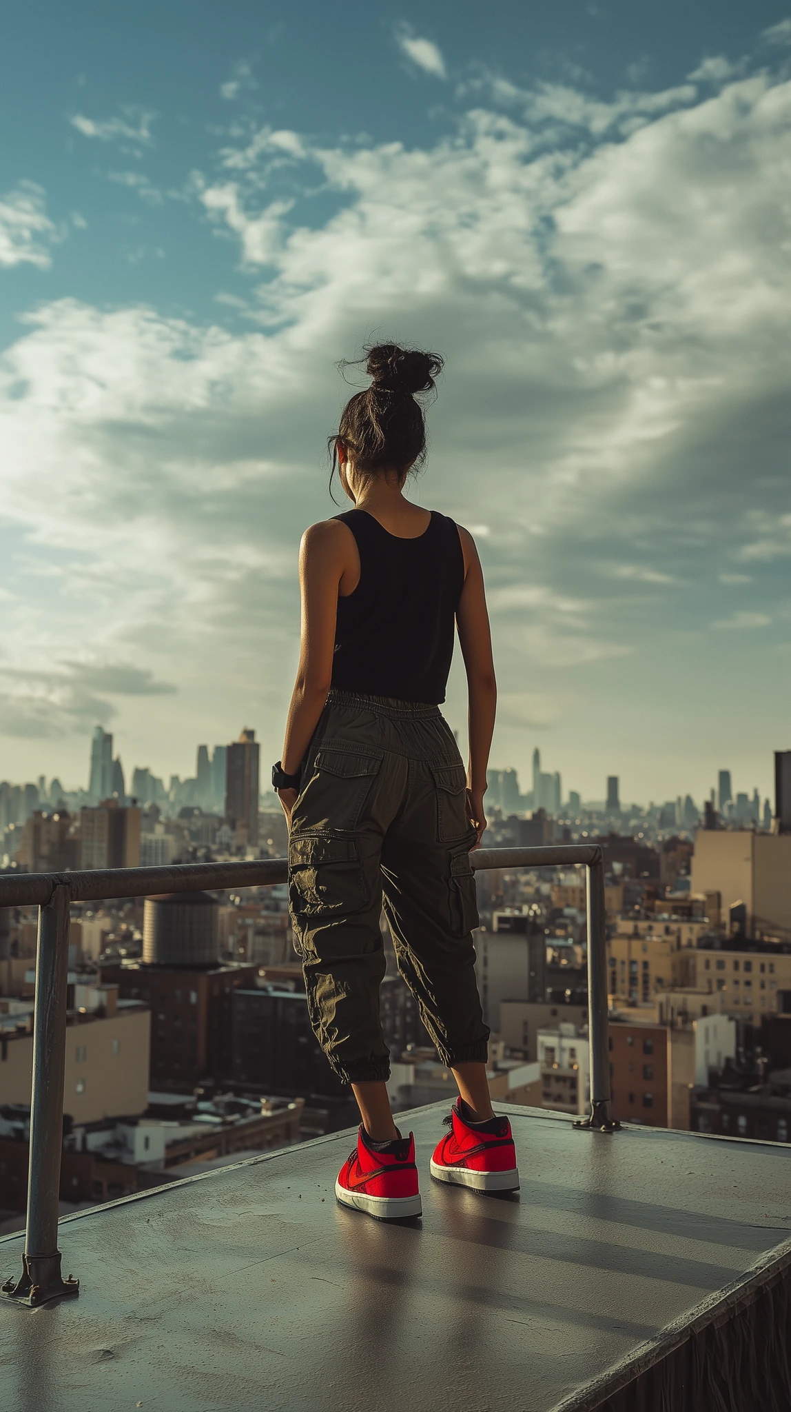 Woman Rooftop Freedom Urban