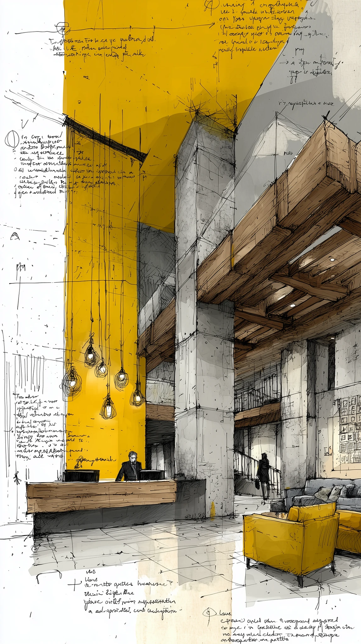 Brutalist Hotel Lobby Interior
