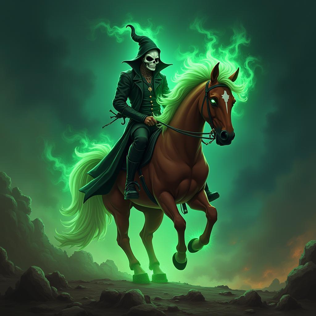 Skull Masked Rider on a Fiery Stallion