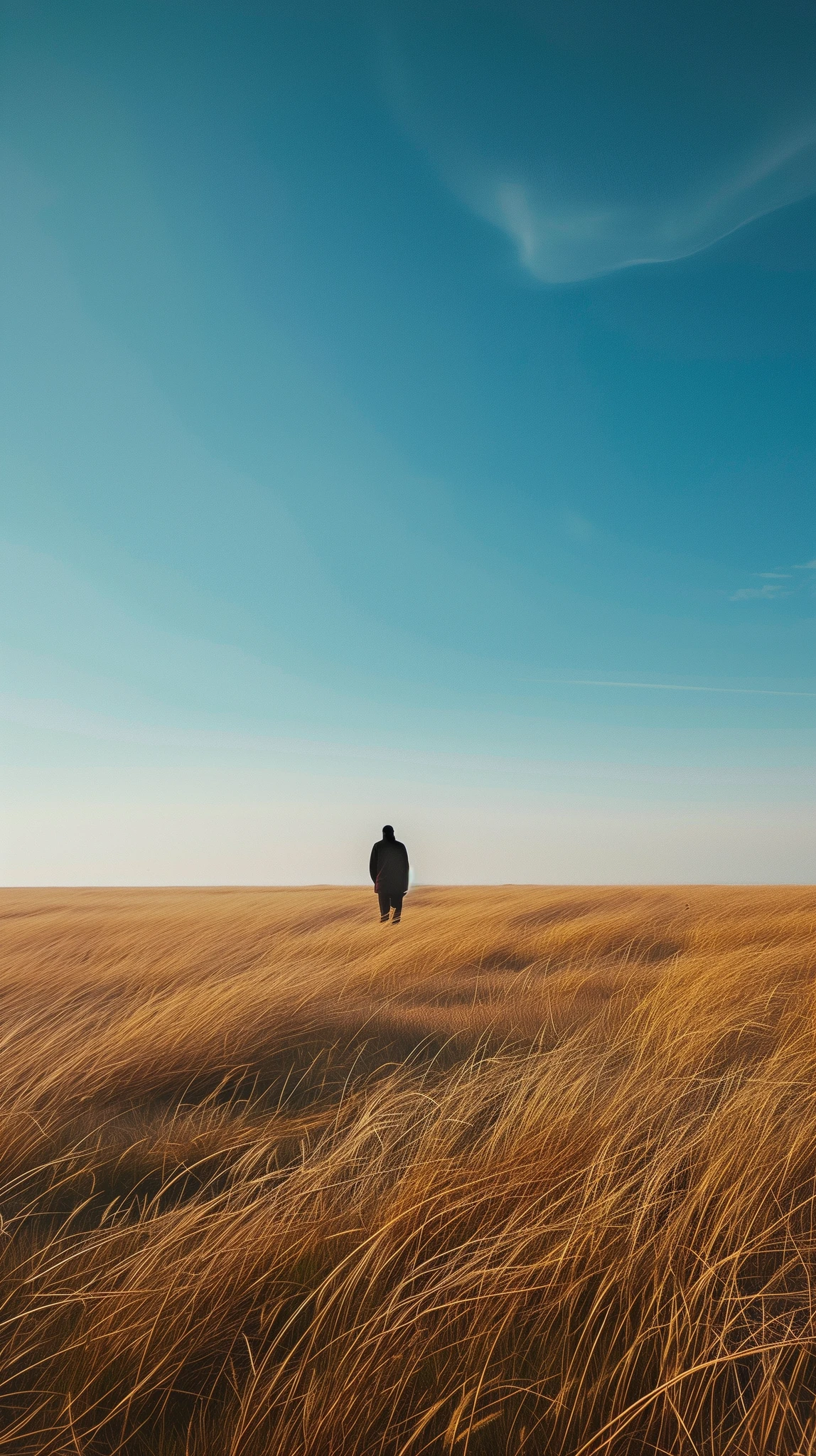 Solitary Figure In Windswept Field
