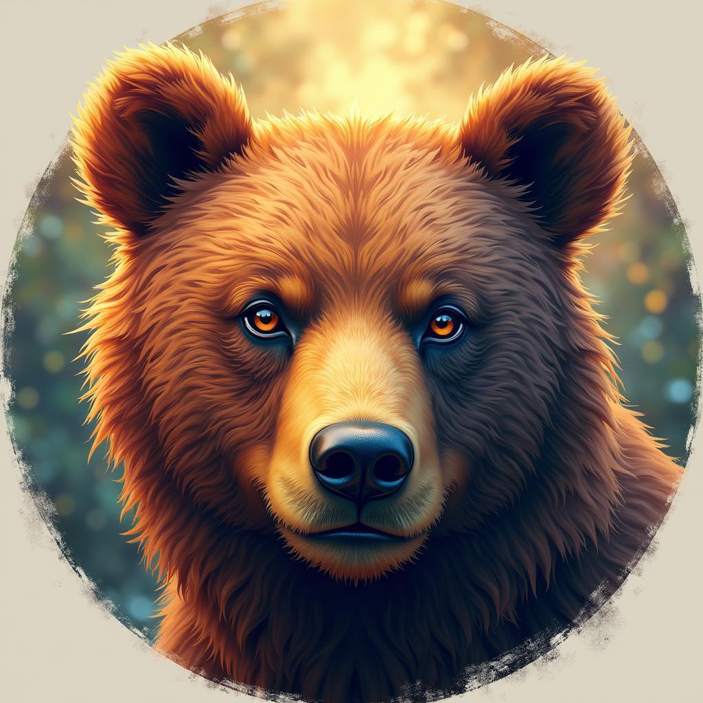 Round Fantasy Bear Face in Painterly Glow