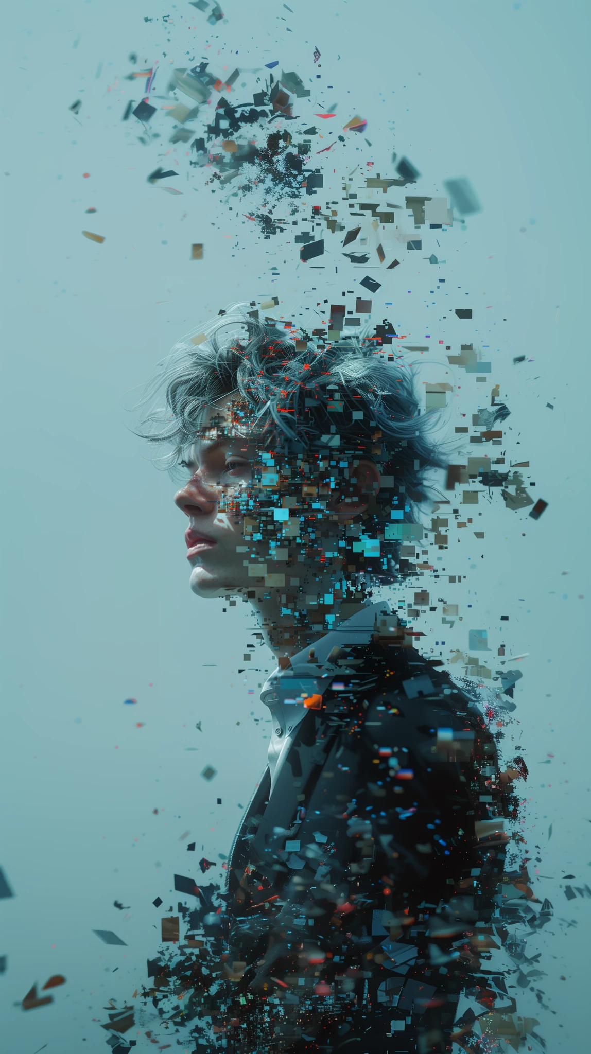 Man Disintegrating Pixel Mosaic