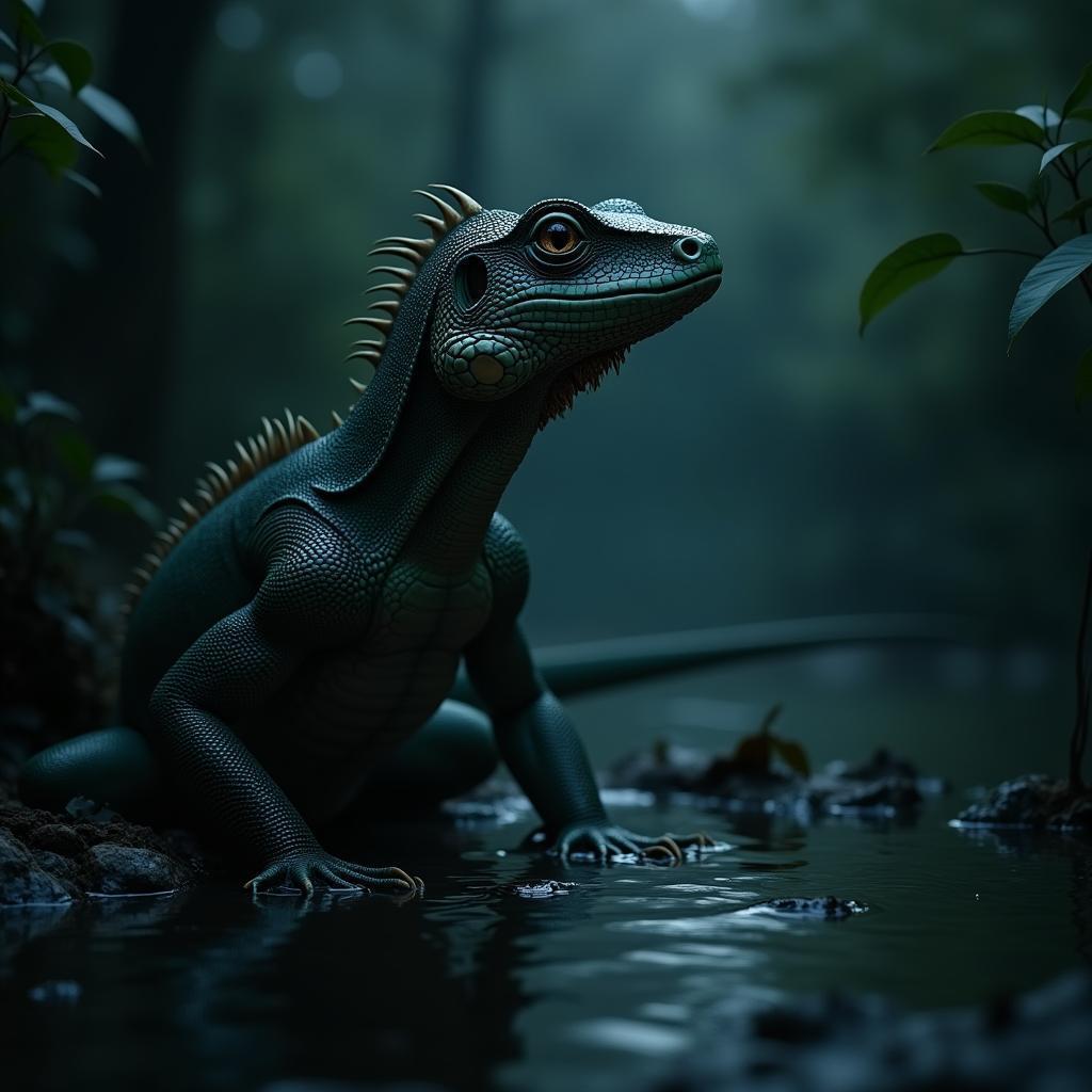 Werelizard Portrait in Moonlit Swamp Detail