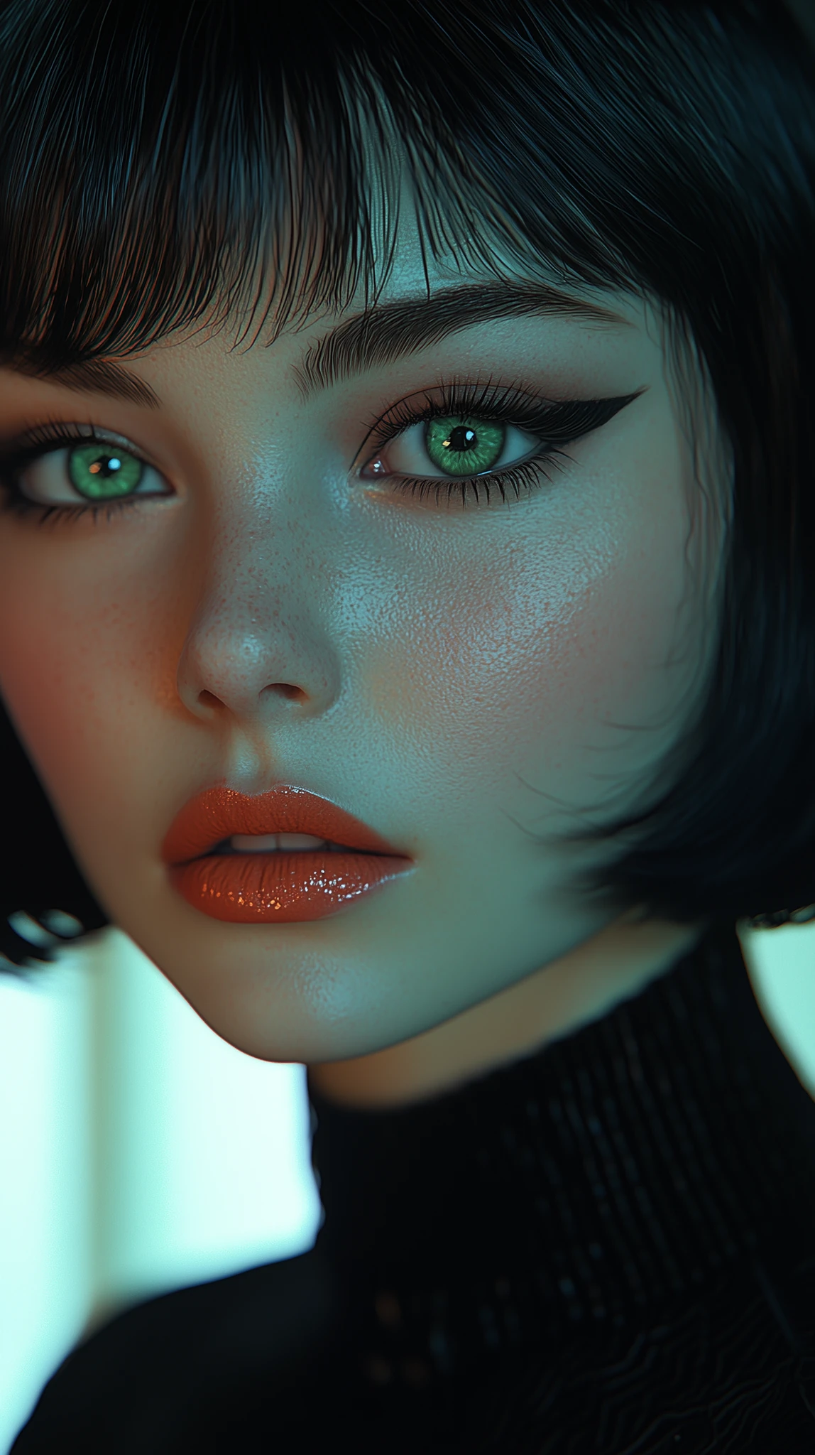 Woman Emerald Eyes Bold Makeup