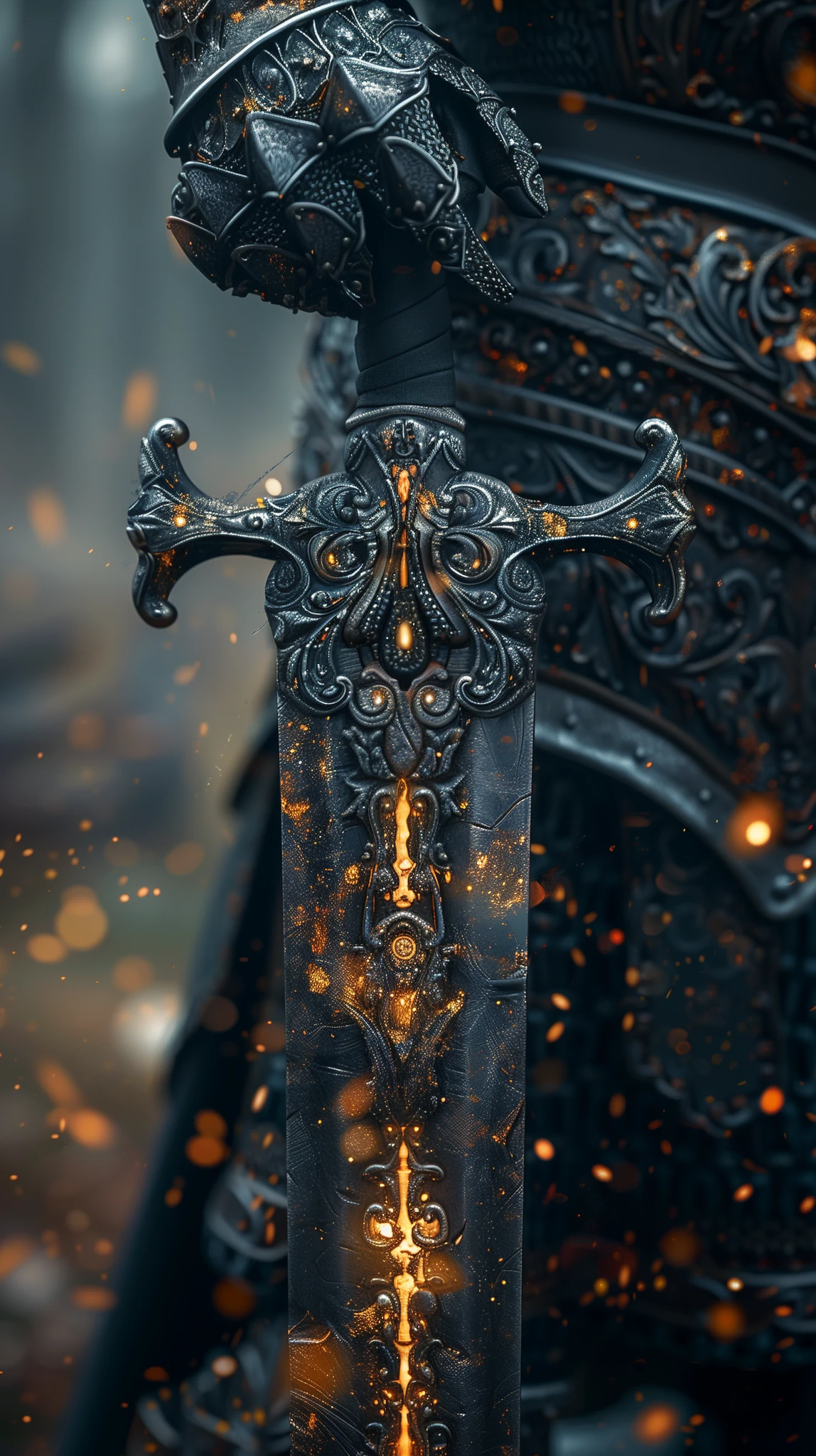 Knight Black Sword Close-Up
