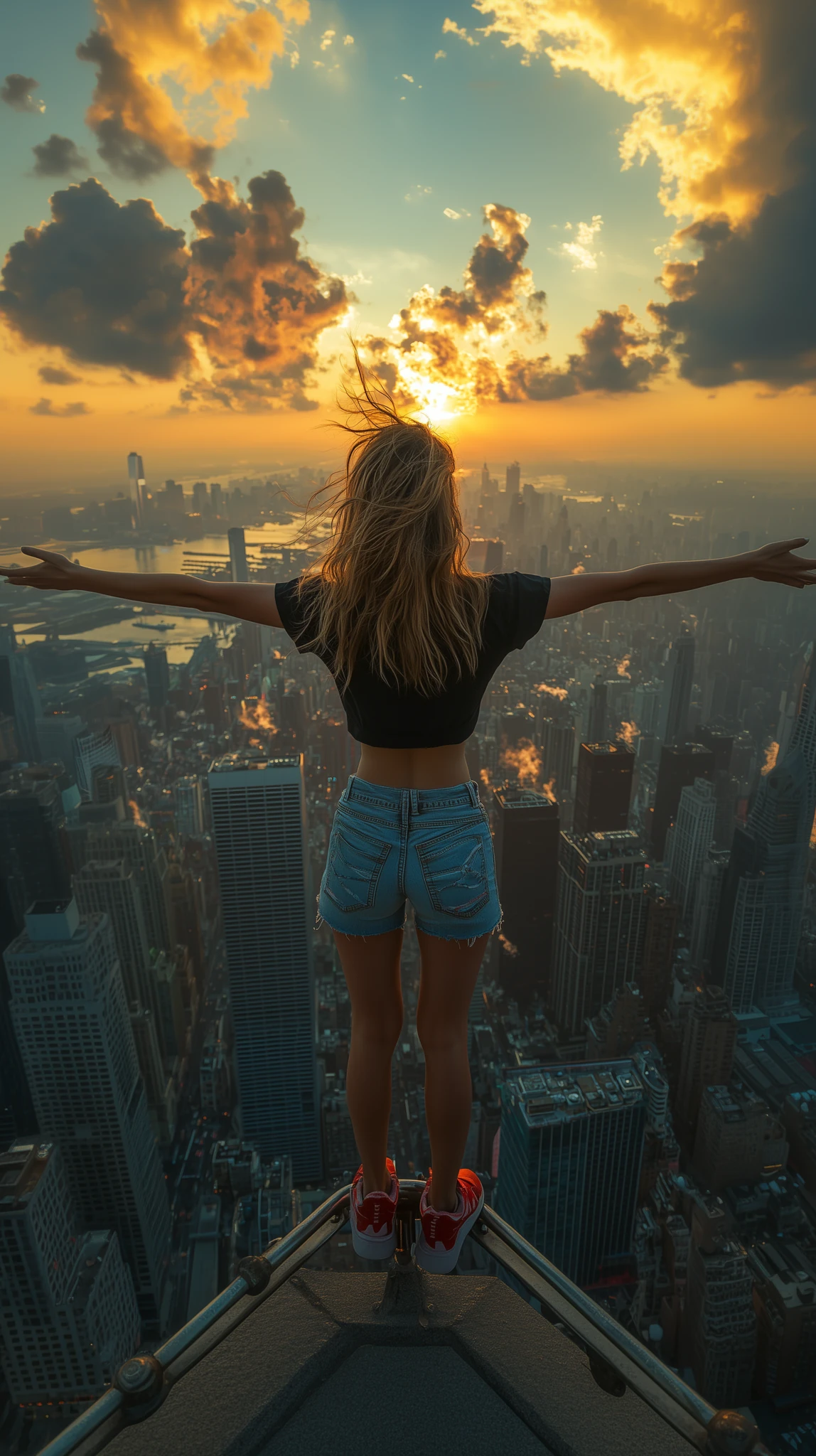 Woman Outstretched Skyscraper Edge