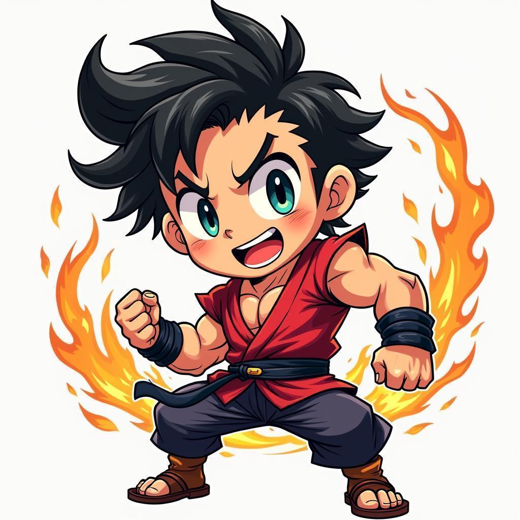 Muscular Chibi Fighter in Vibrant Manga Action