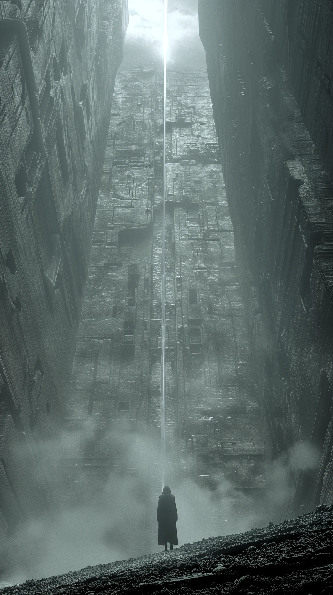 Lone Wanderer Vertical Cityscape Sci Fi