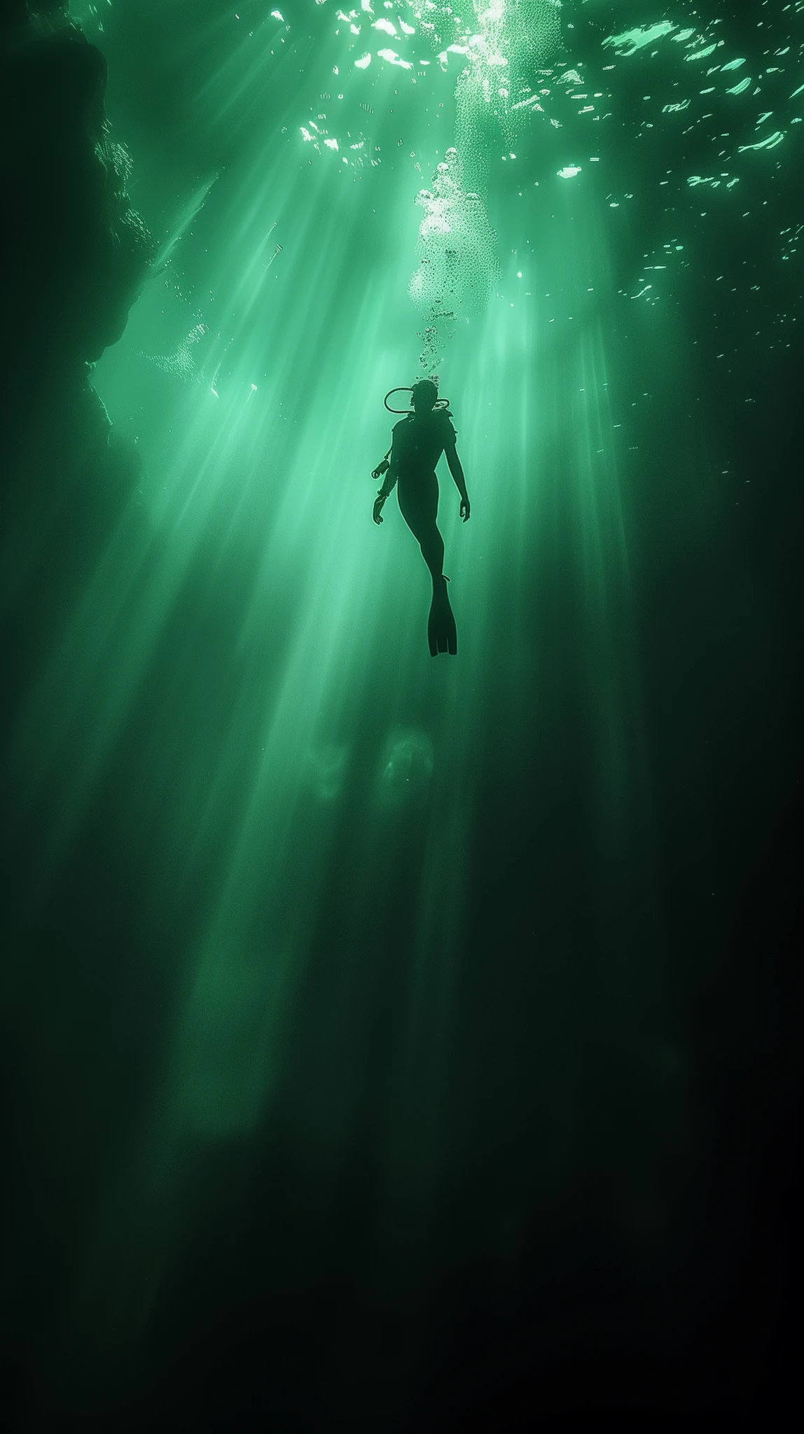 Lone Diver Emerald Underwater
