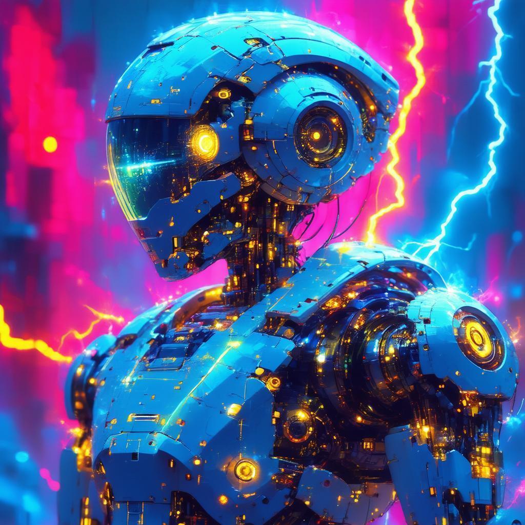 Lightning Charged Robot in Sleek Ad Style
