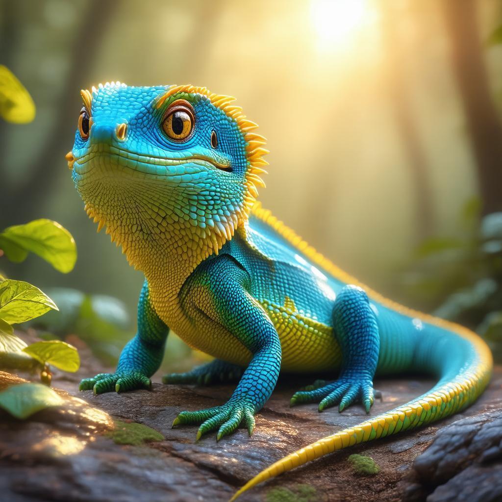 Blue and Yellow Claymation Lizard at Dusk