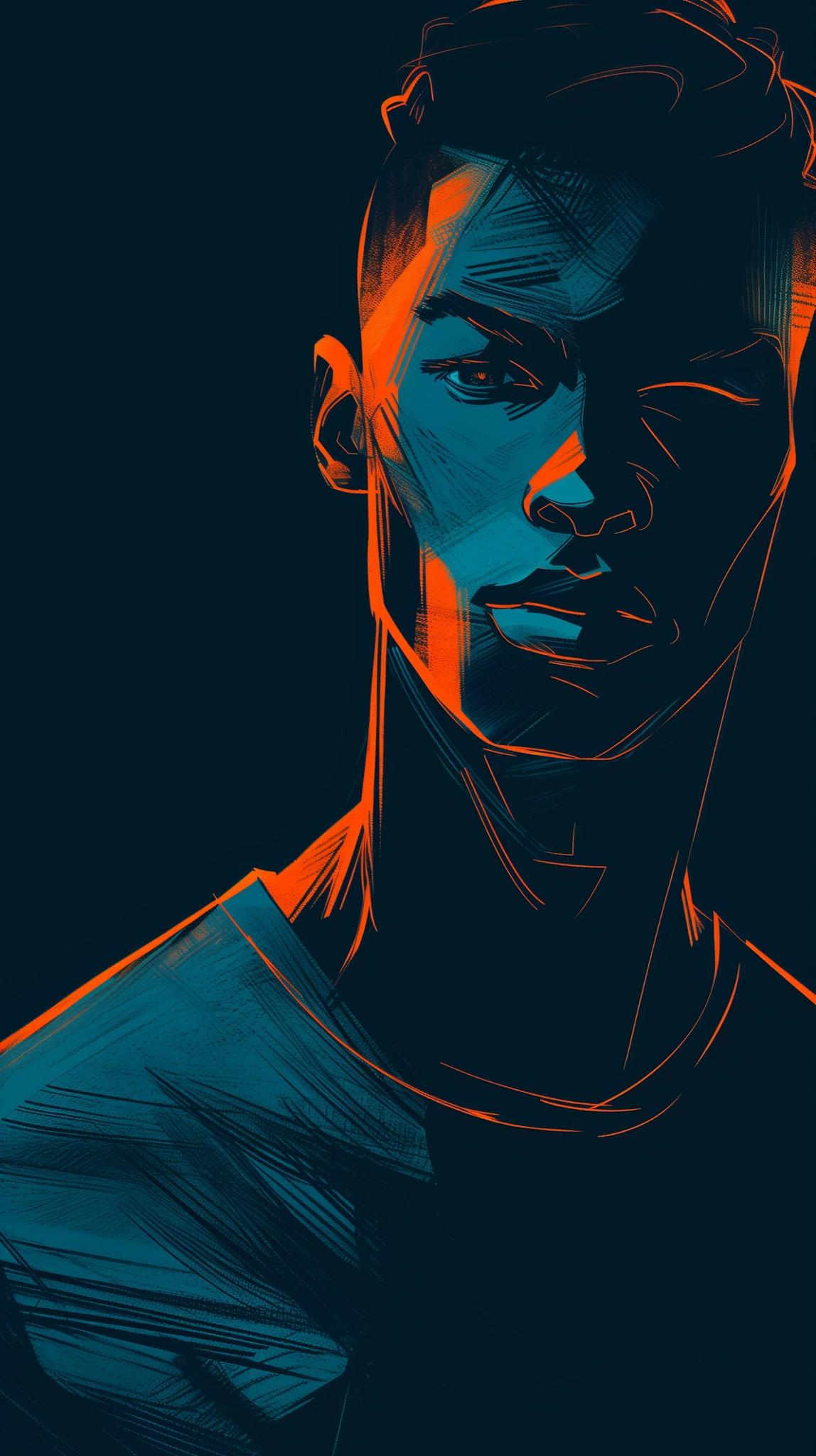 Male Portrait Turquoise Orange Graphic