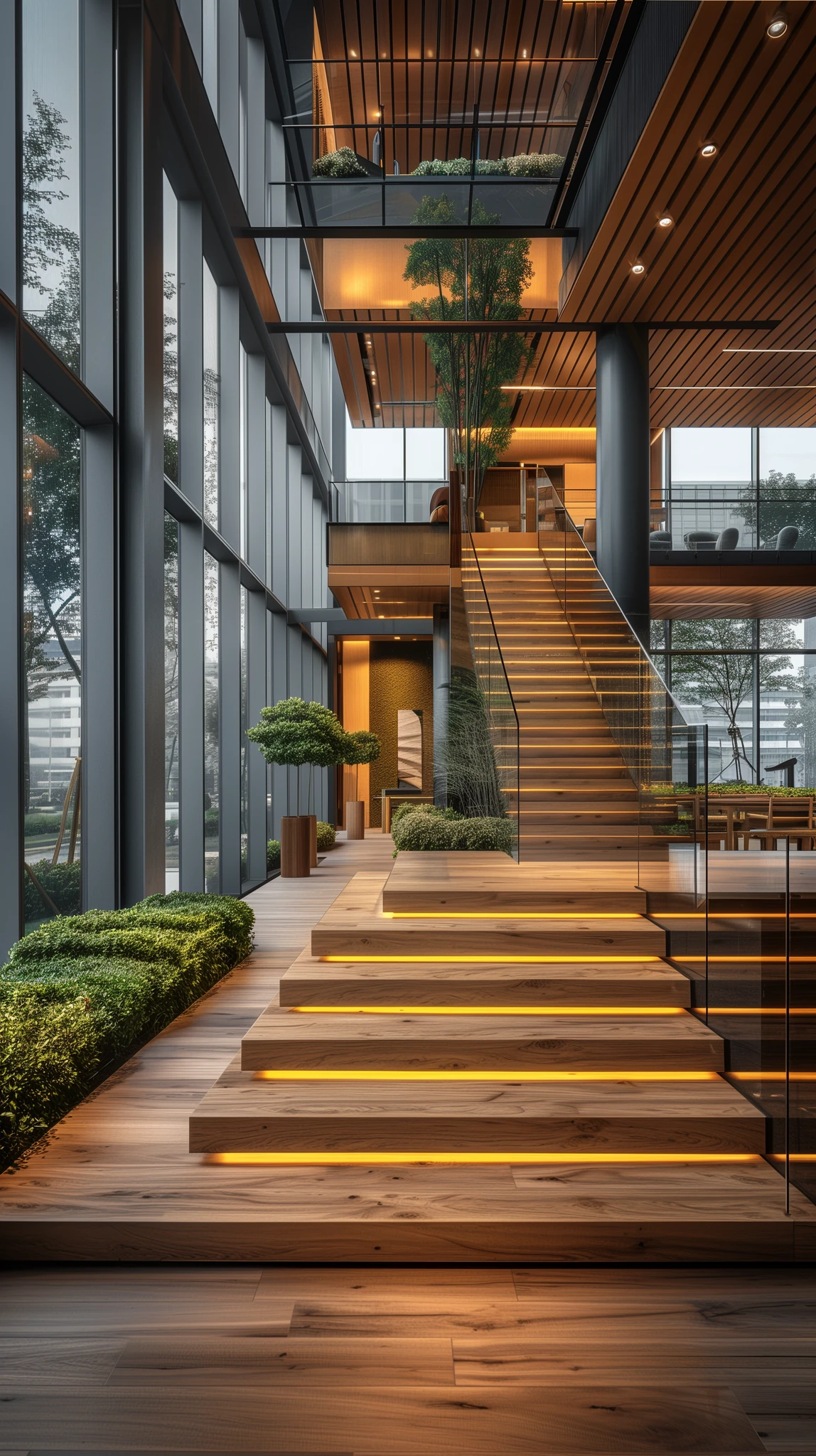 Architectural Space Wooden Steps Modern