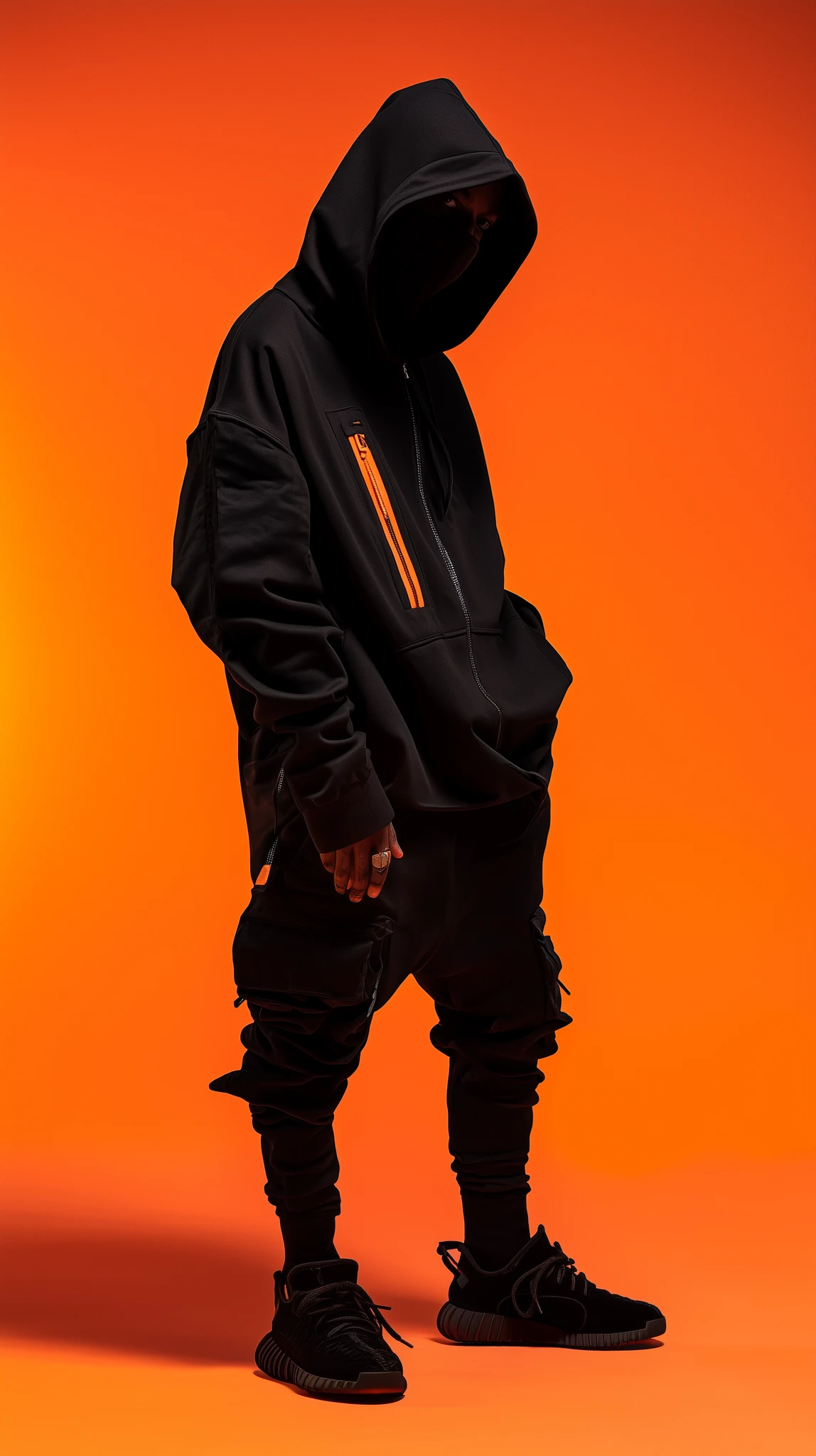 Male Model Black Hoodie Urban Fashion