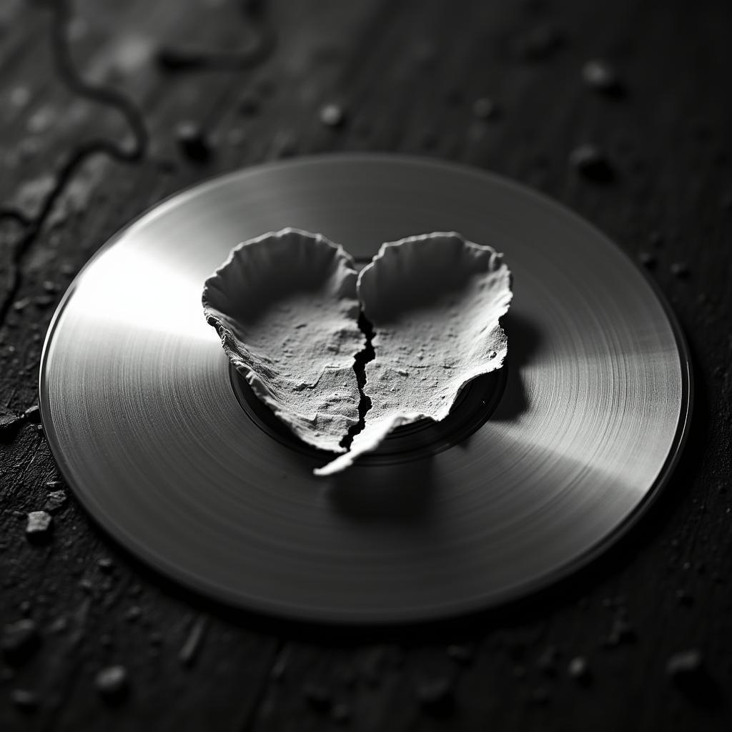 Monochrome Still of a Broken CD Heart