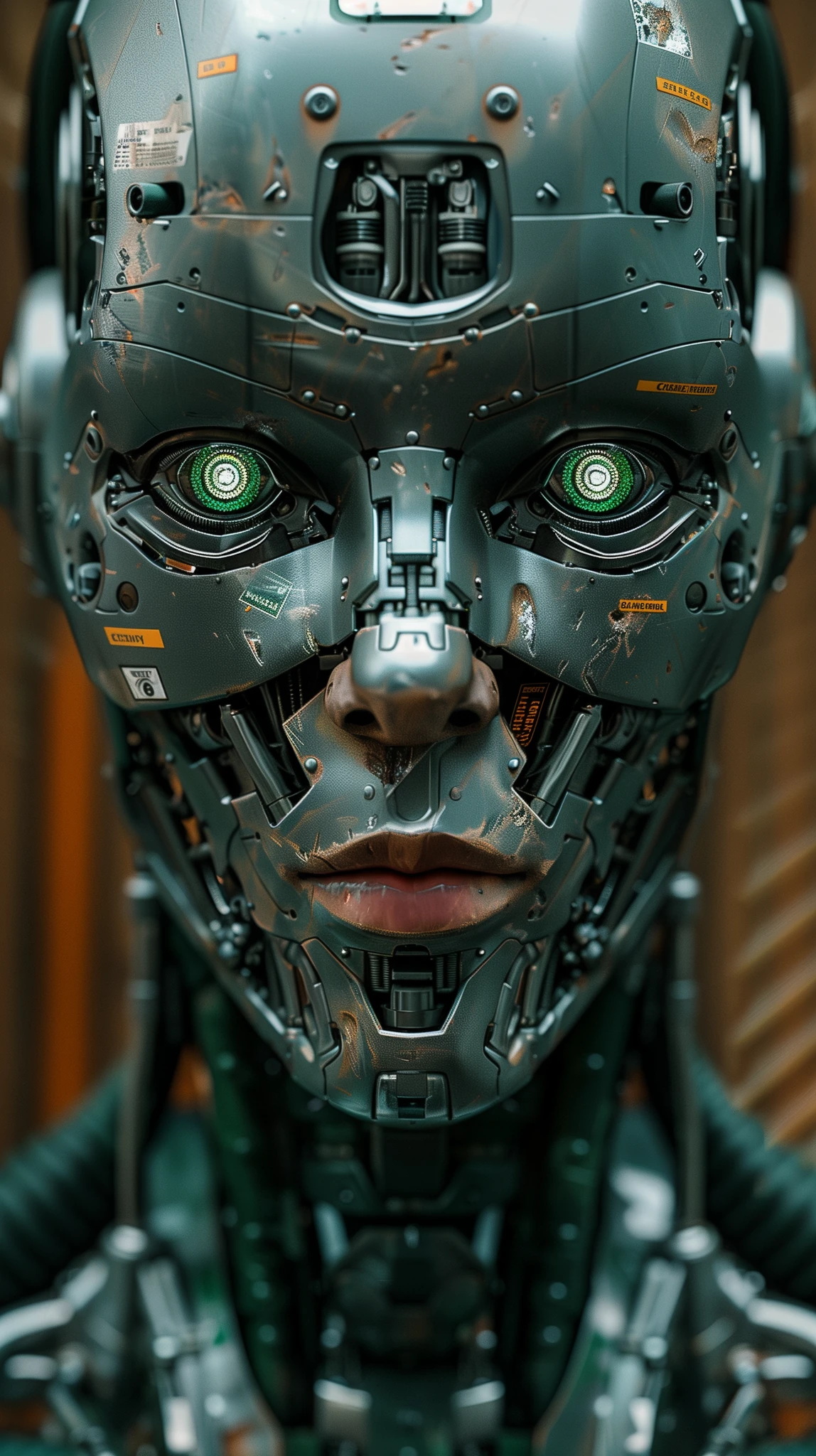 Robotic Head Weathered Metallic Portrait