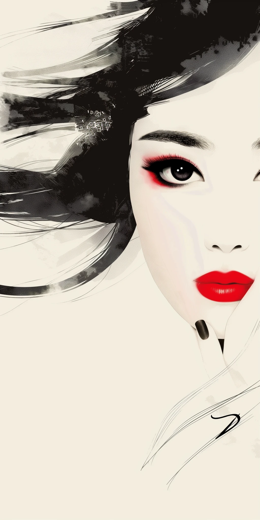Korean Woman Ink Painting Portrait
