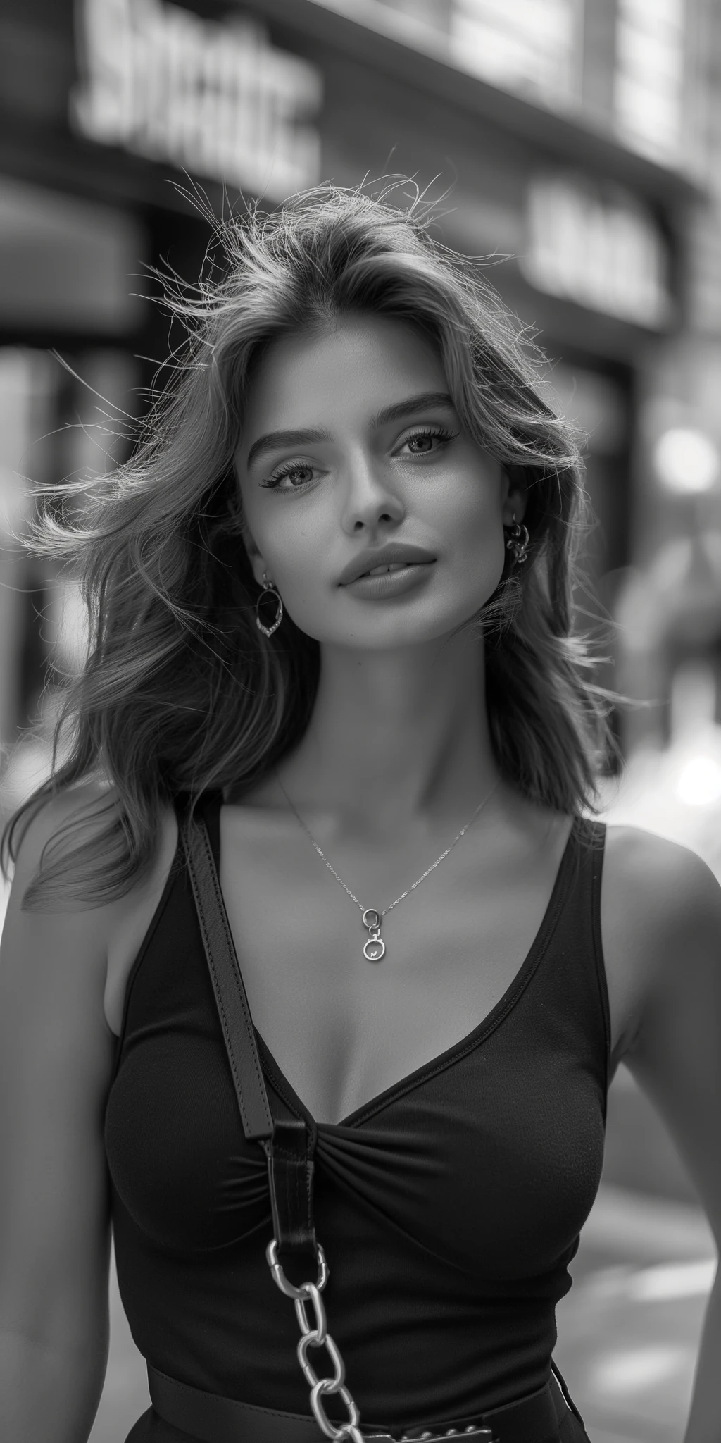 Supermodel Black White Street Portrait