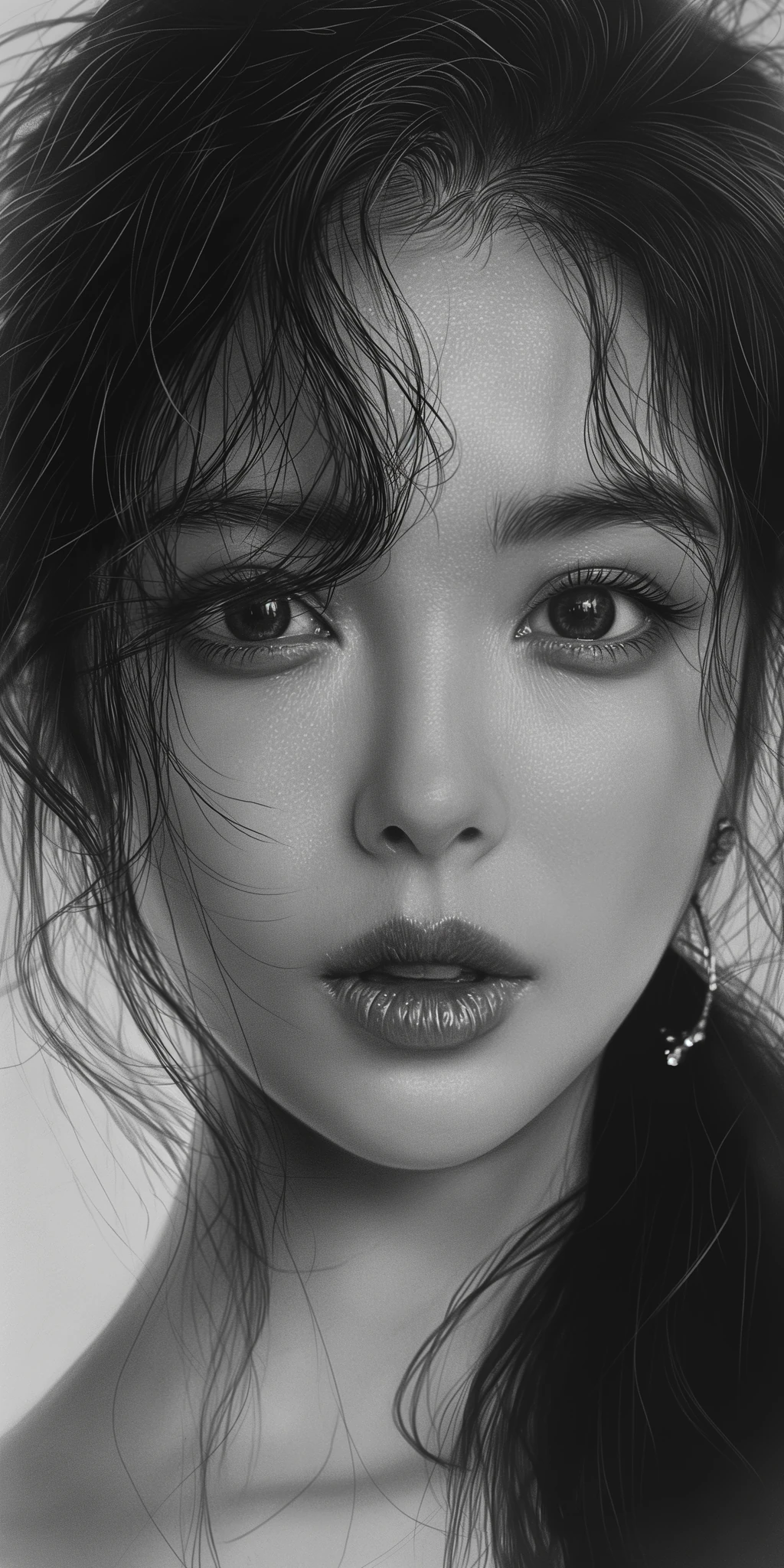 Girl Black White Gongbi Drawing