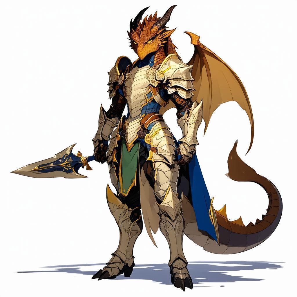 Fierce Dragon Knight in Beige and Gold Armor