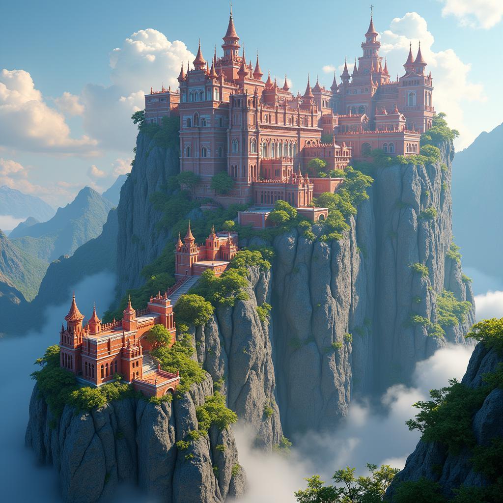 Fractal City Carved Into a Mountain Wall