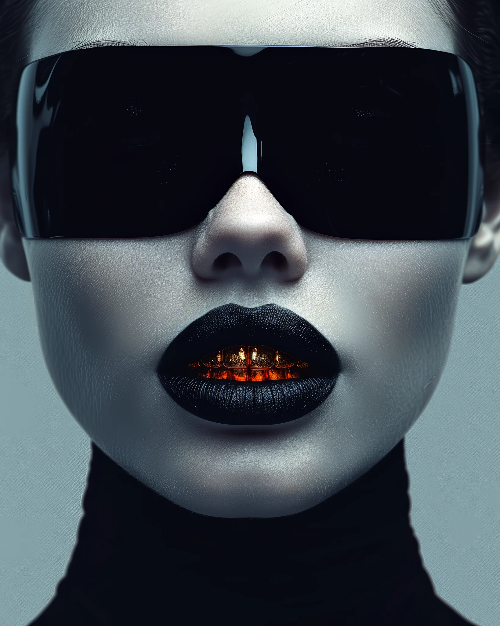 Woman Gold Teeth Futuristic Portrait