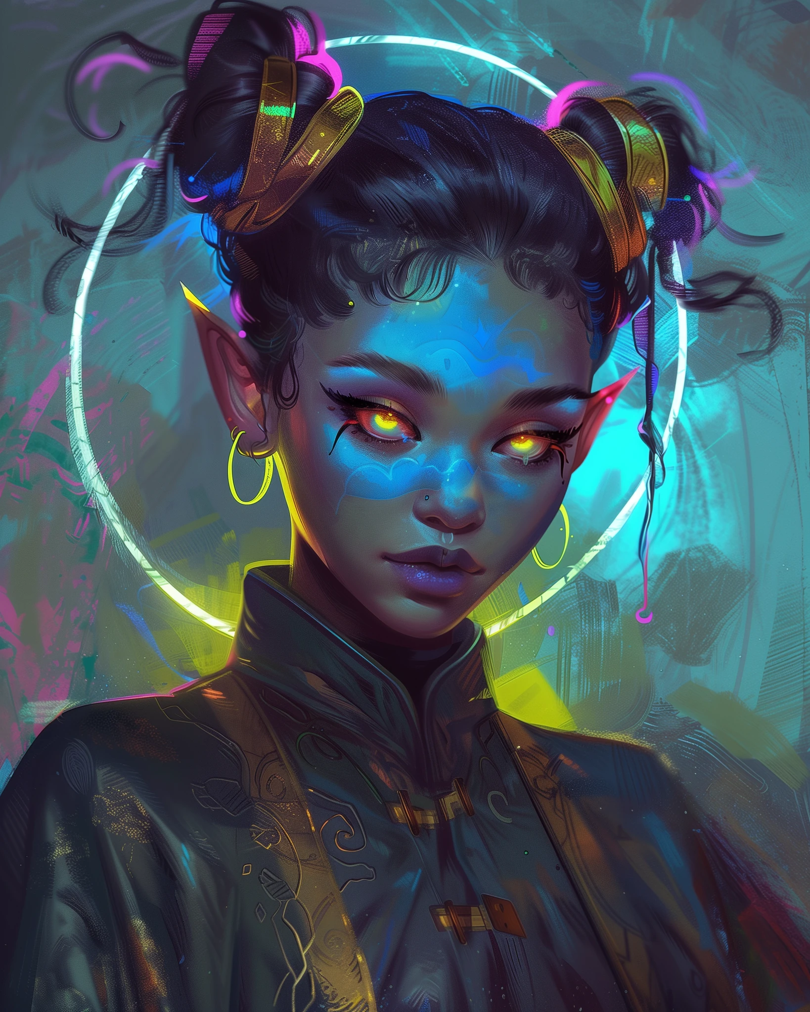 Elf Rainbow Hair Fantasy Illustration