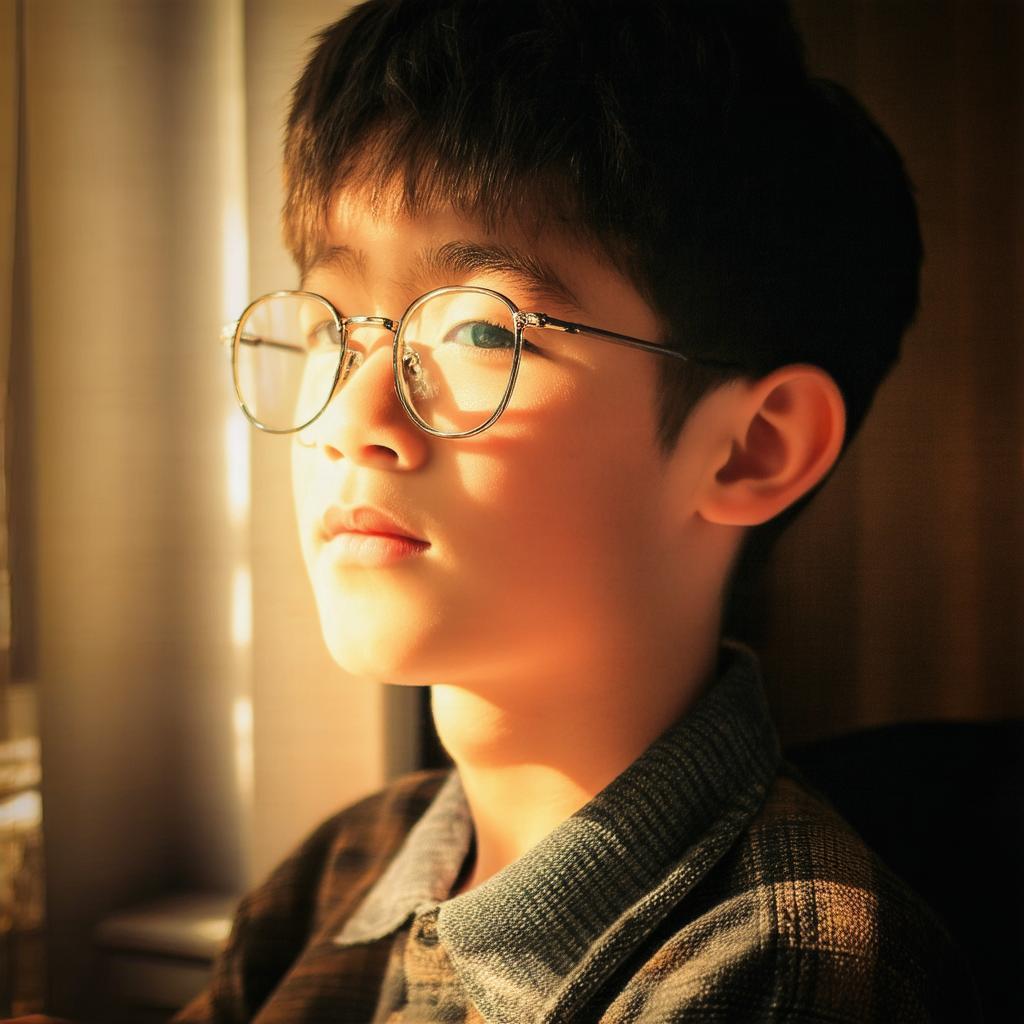 Boy With Glasses in Warm Nostalgic Light