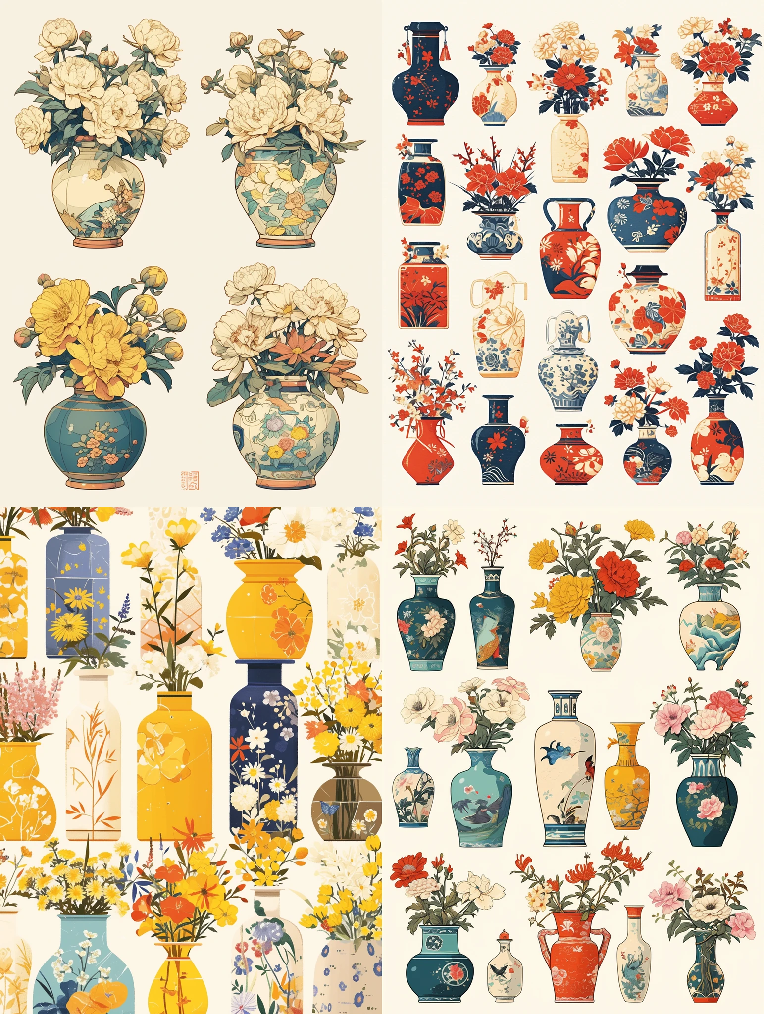 Flowers Various Vases Sticker Set