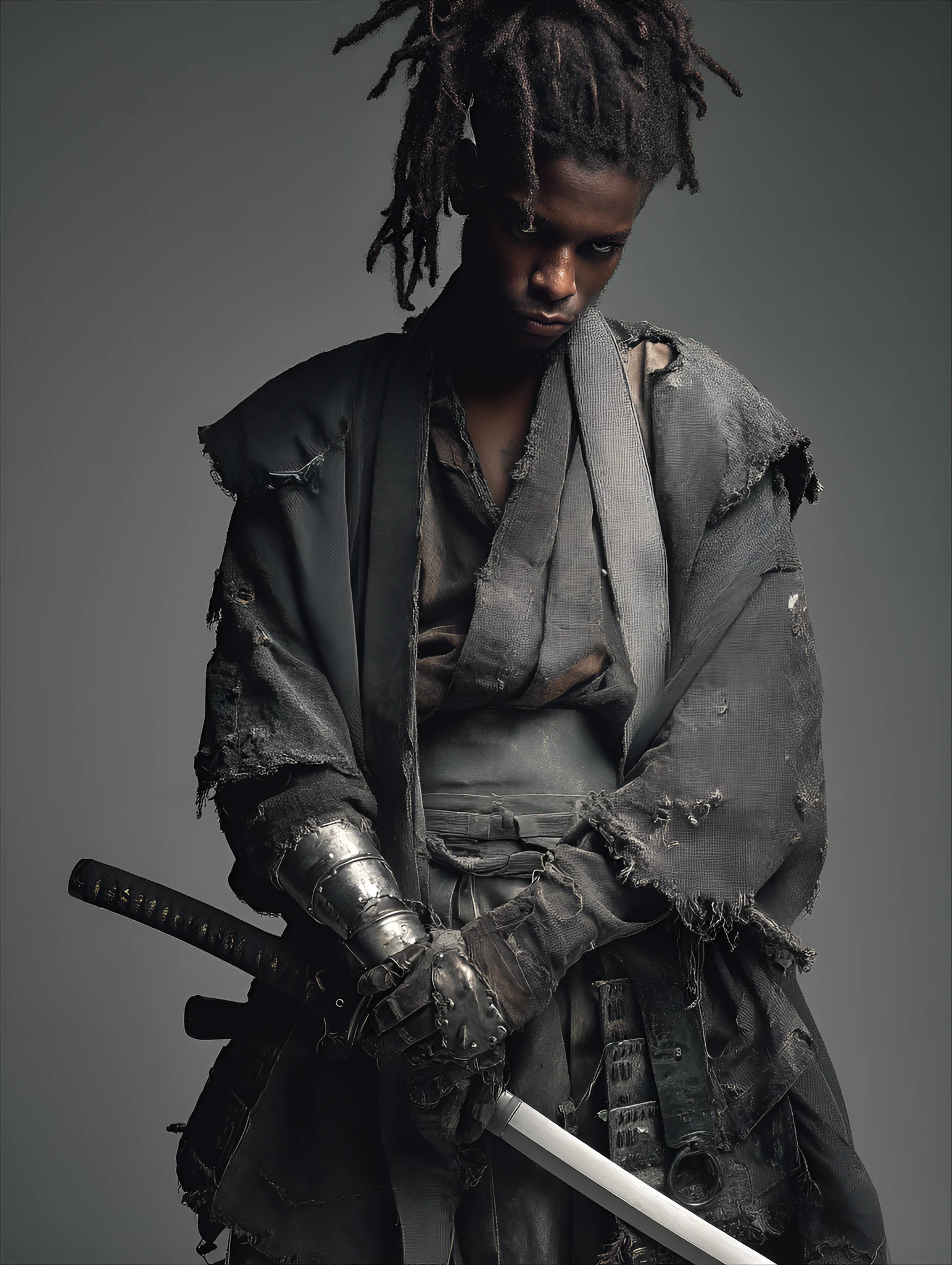 Dark Skinned Warrior Dreadlocks Katana