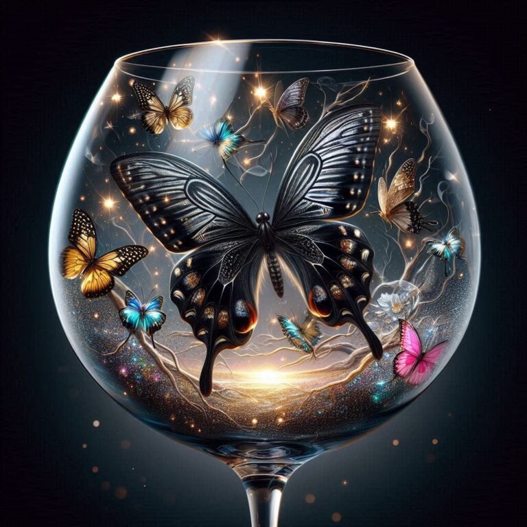 Beautiful Landscape in Wine Glass with Butterflies