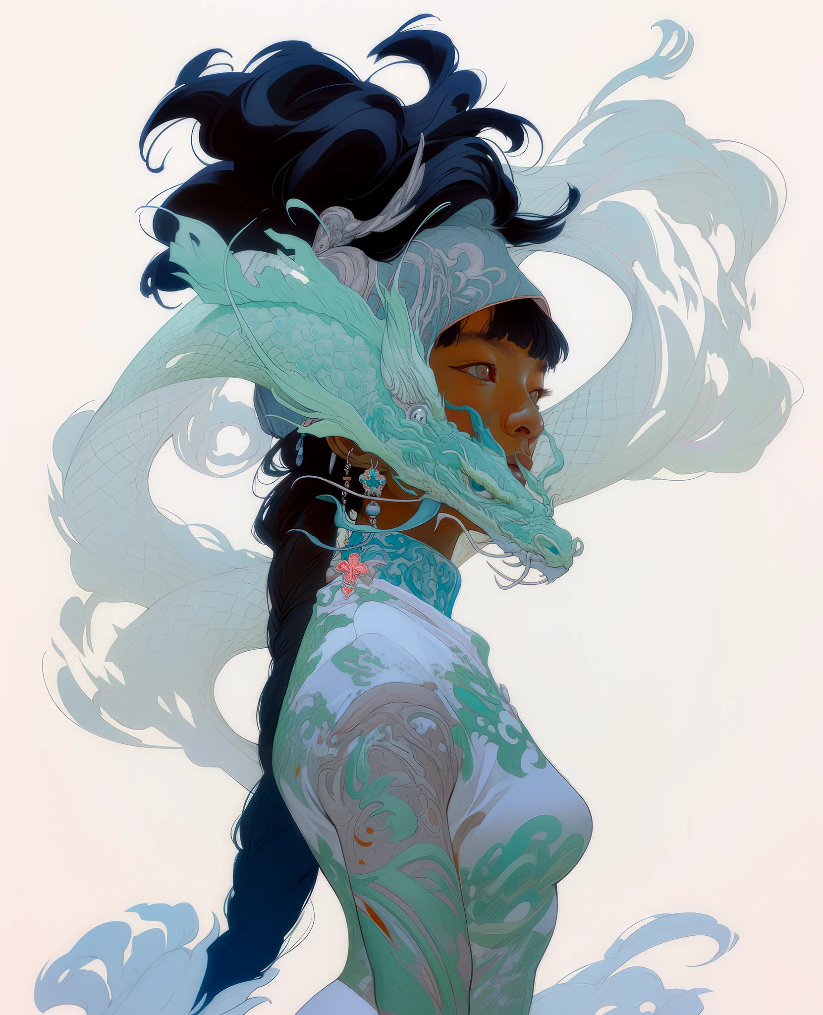 Woman Dragon Head Underwater Worlds