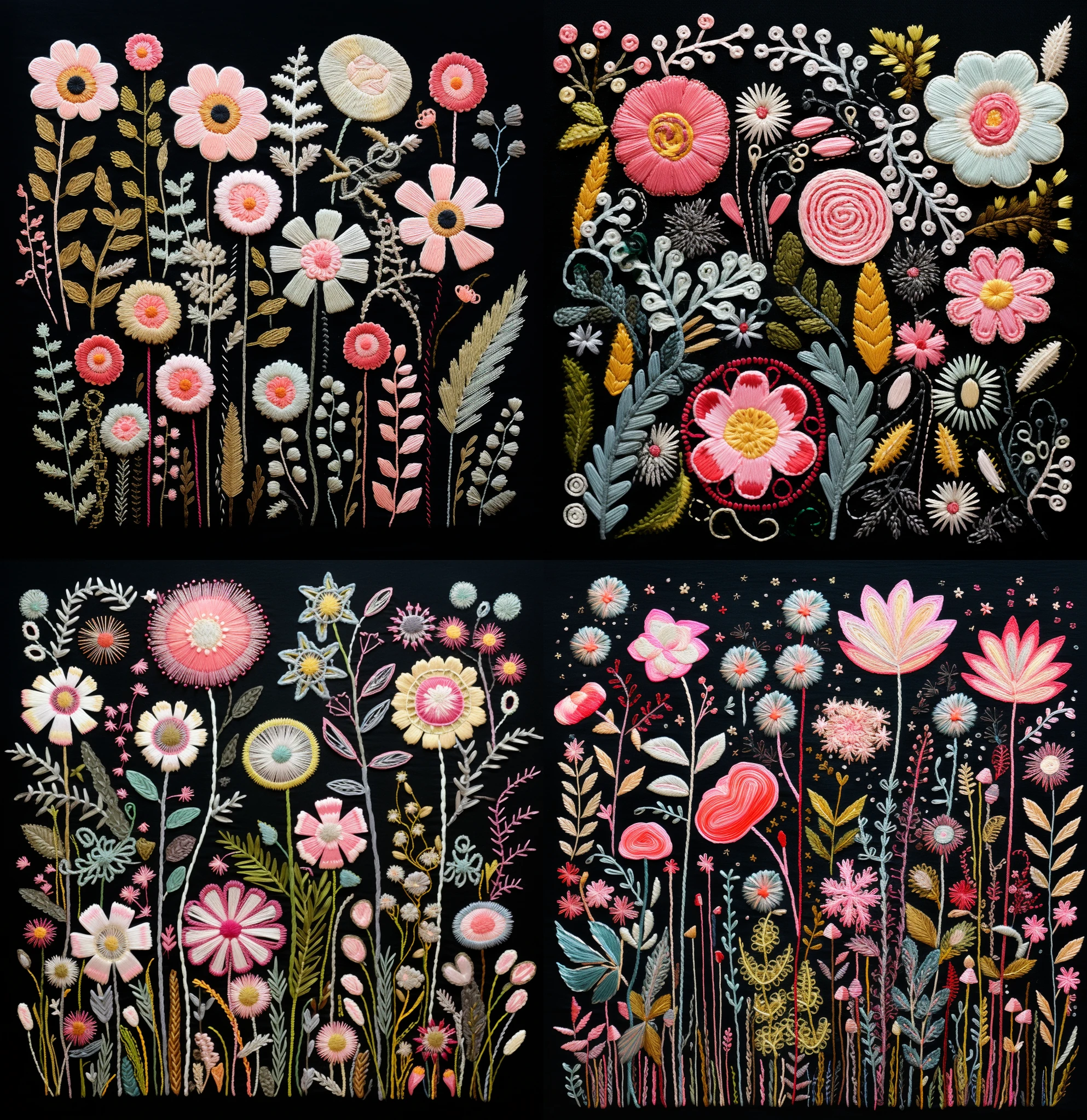 Pink White Flowers Embroidered Textile