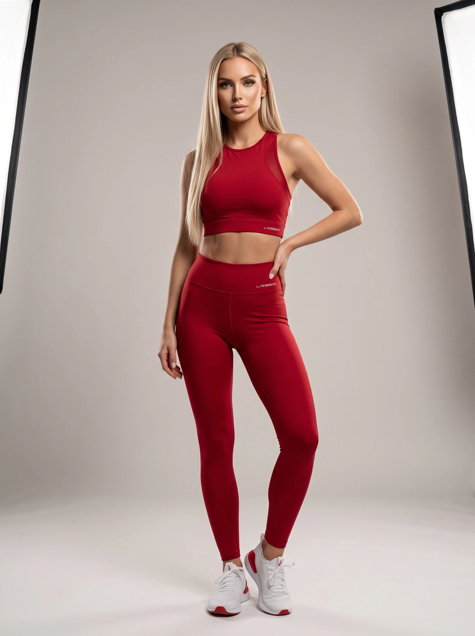 Woman Red Athletic Outfit Studio