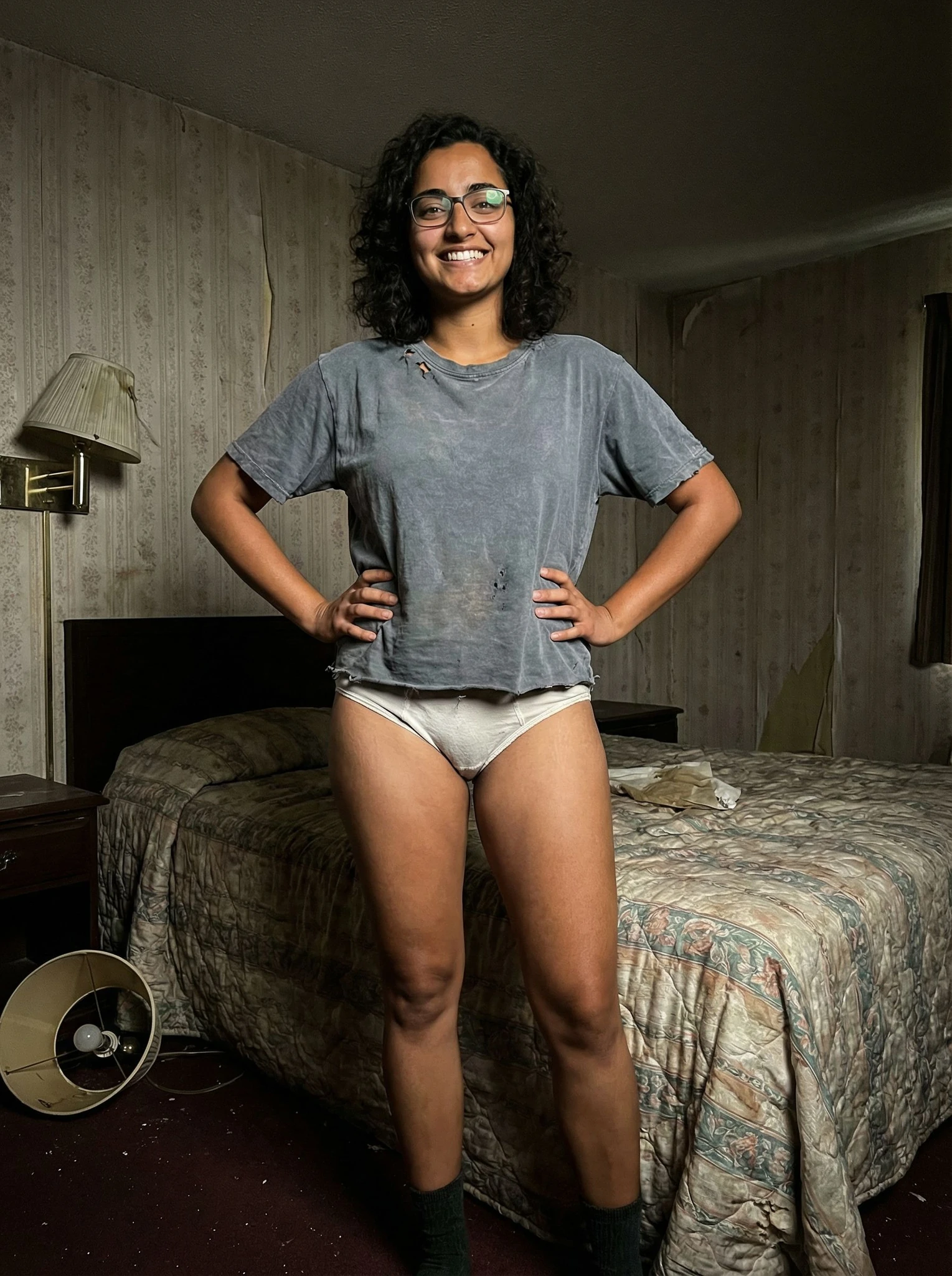 Woman Motel Room Hero Pose