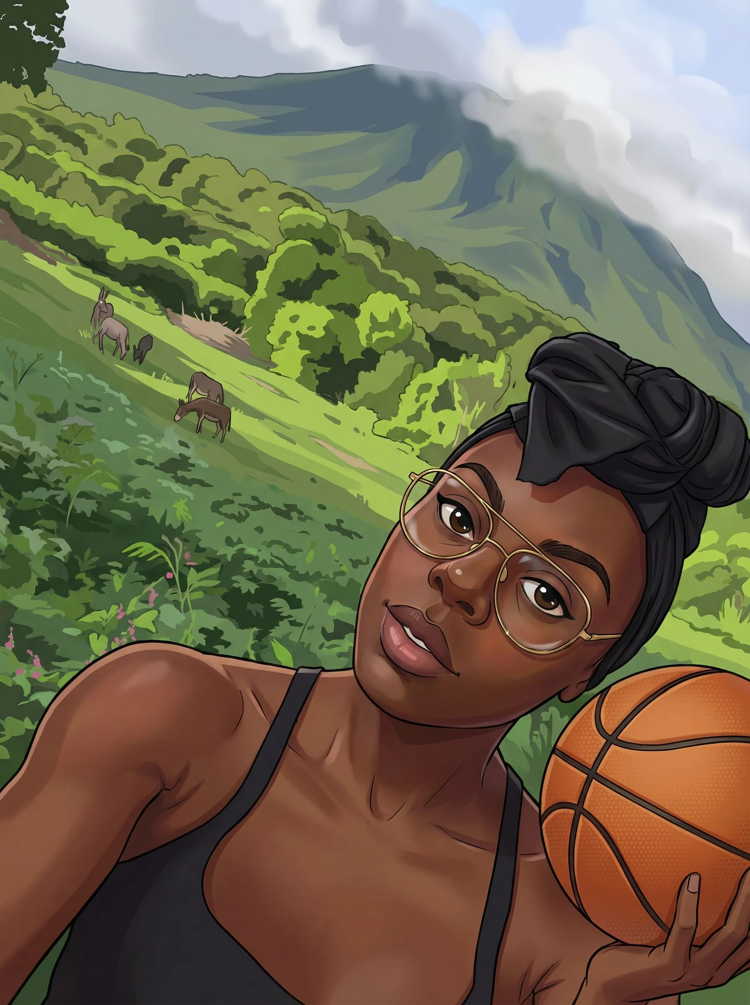 Cartoon Girl Basketball Concept Character