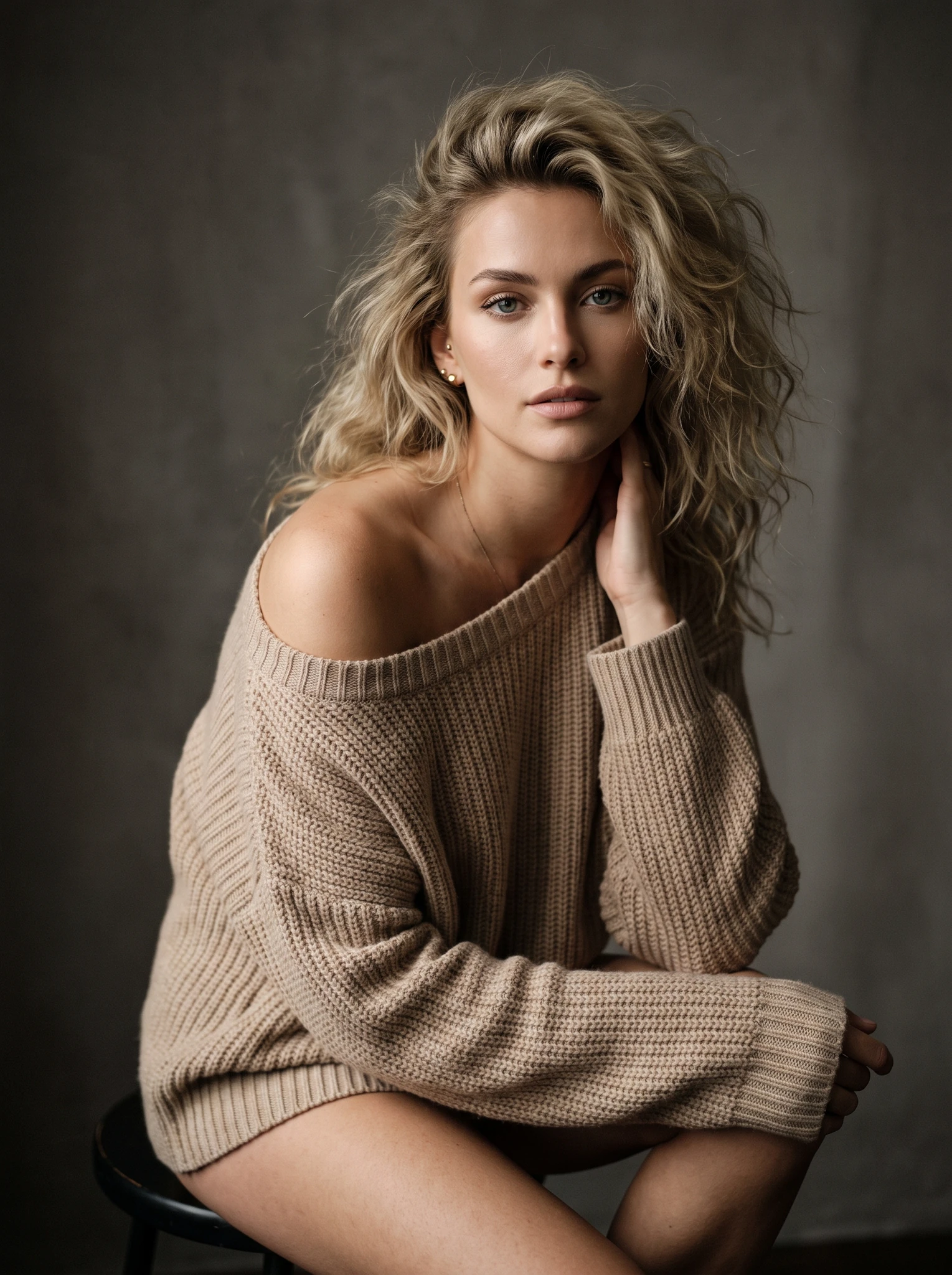 Woman Blonde Beige Sweater Fashion