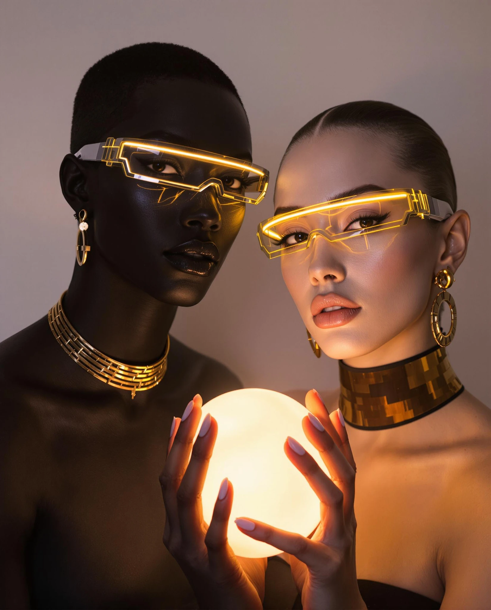 Two Women Gold Jewelry Neon