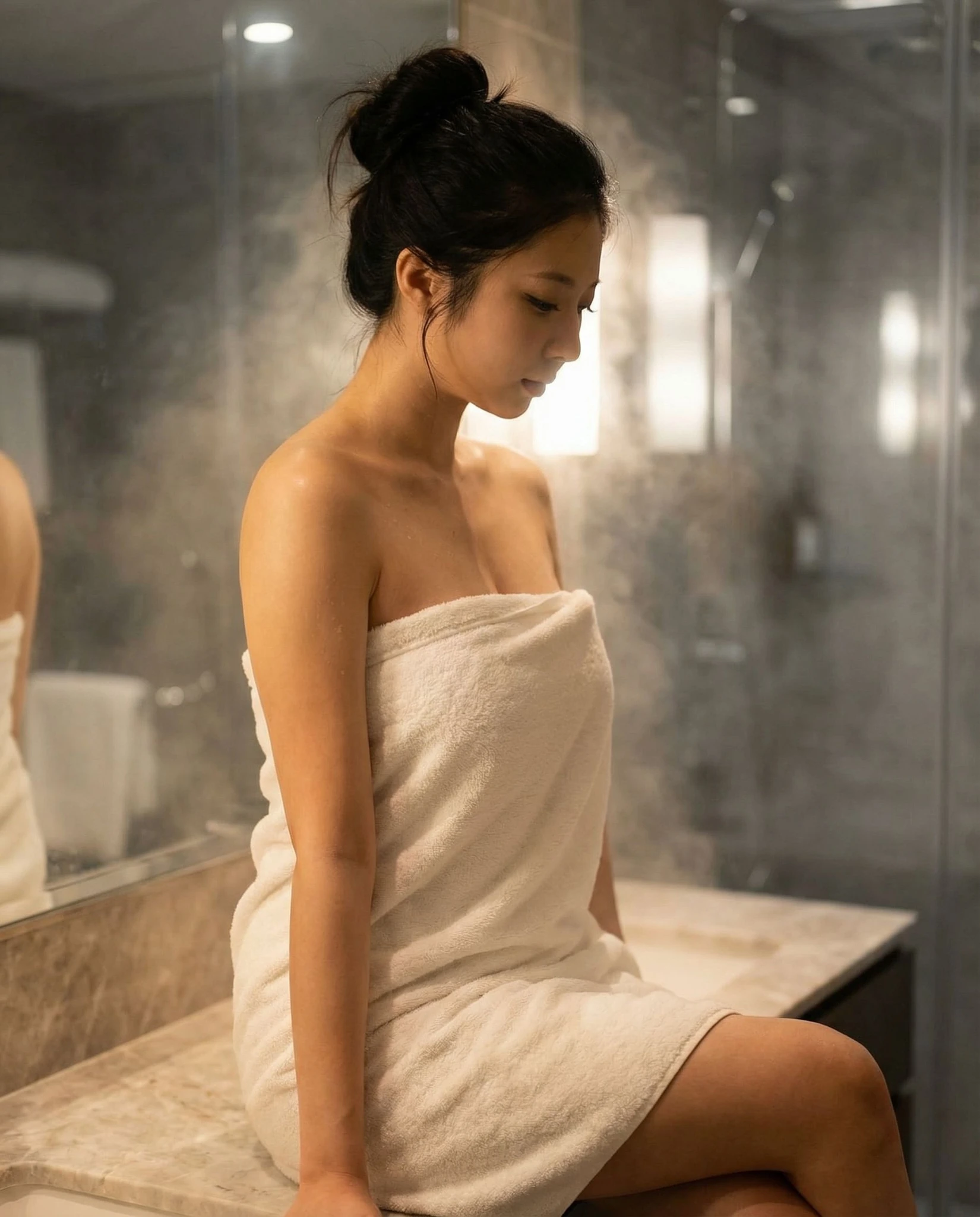 Woman Bathroom Luxury Towel Portrait