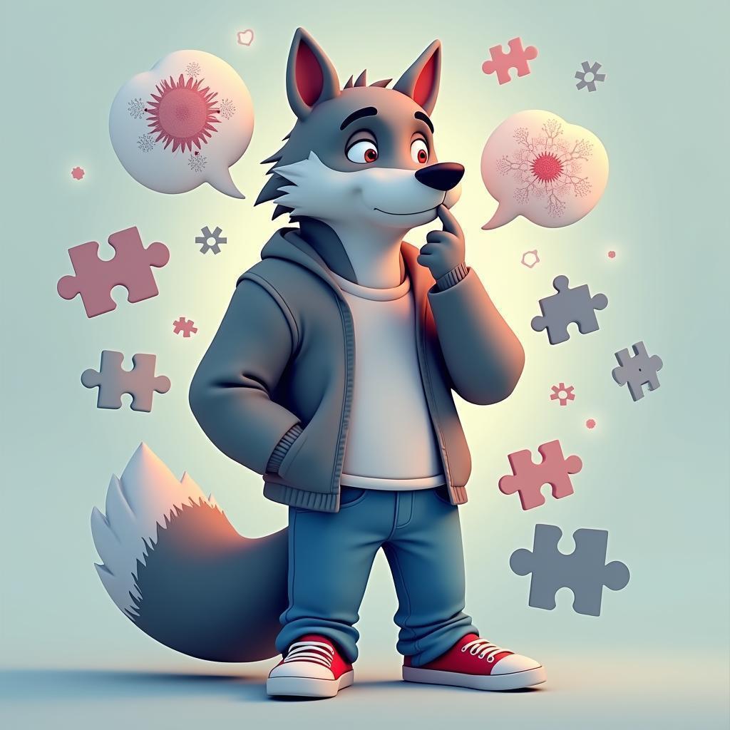 Contemplative Wolf in a Cozy Cardigan