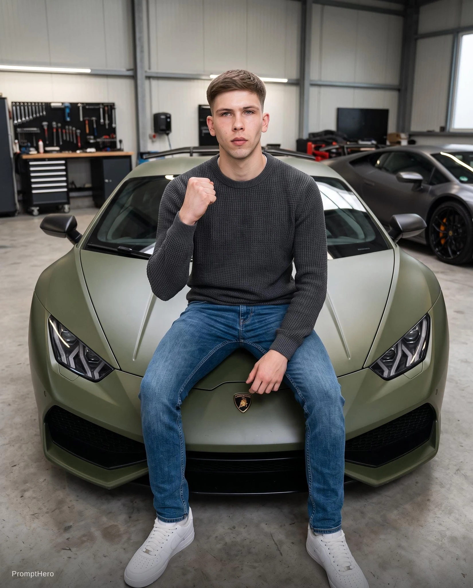 Man Lamborghini Hood Confident Pose