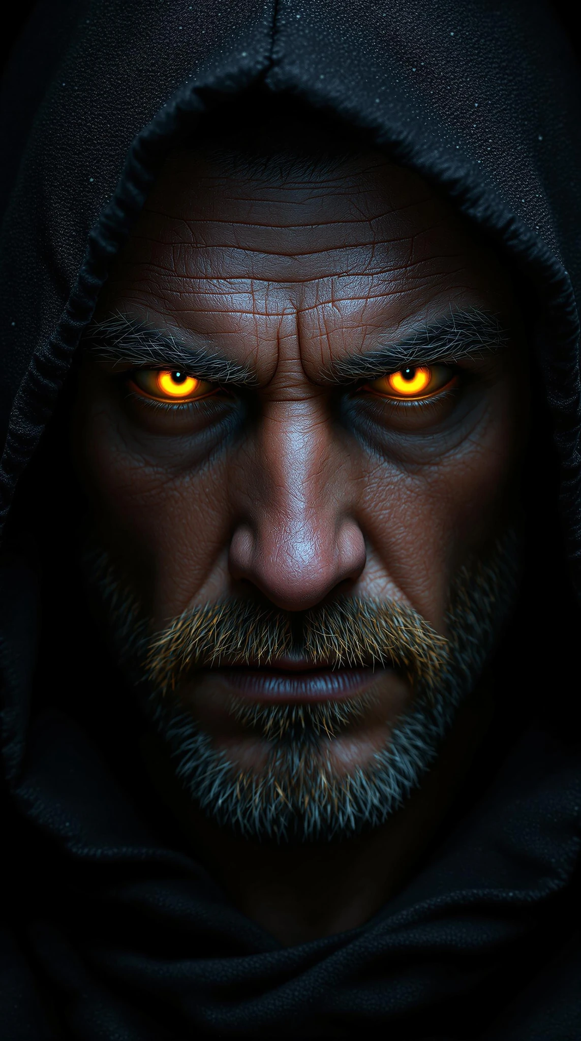 Man Glowing Orange Eyes Cloak