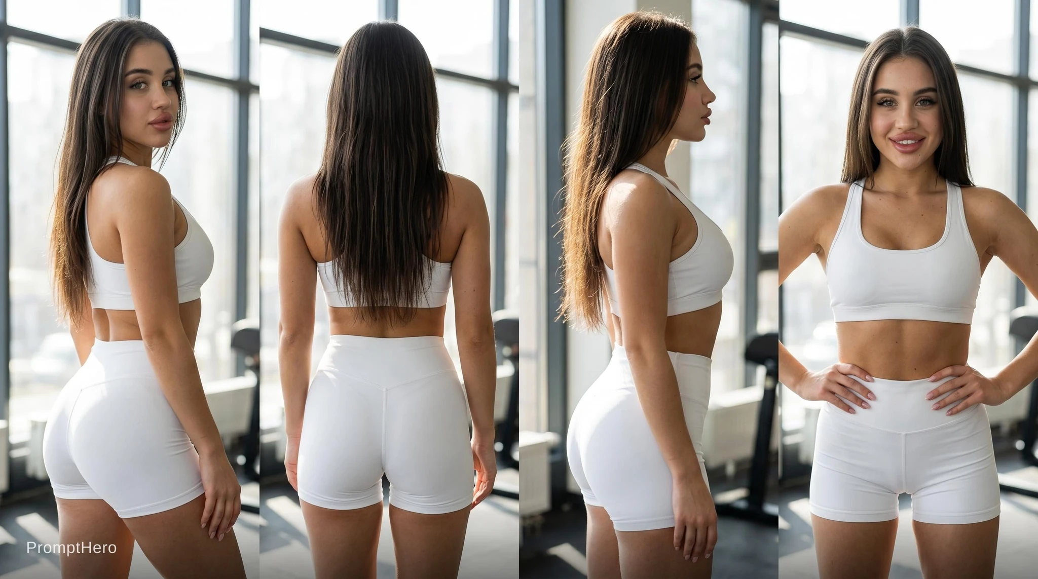 Woman In White Activewear Pose Grid