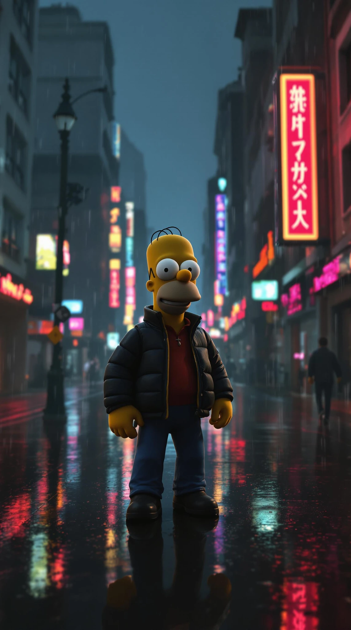 Homer Simpson Dystopian City Neon