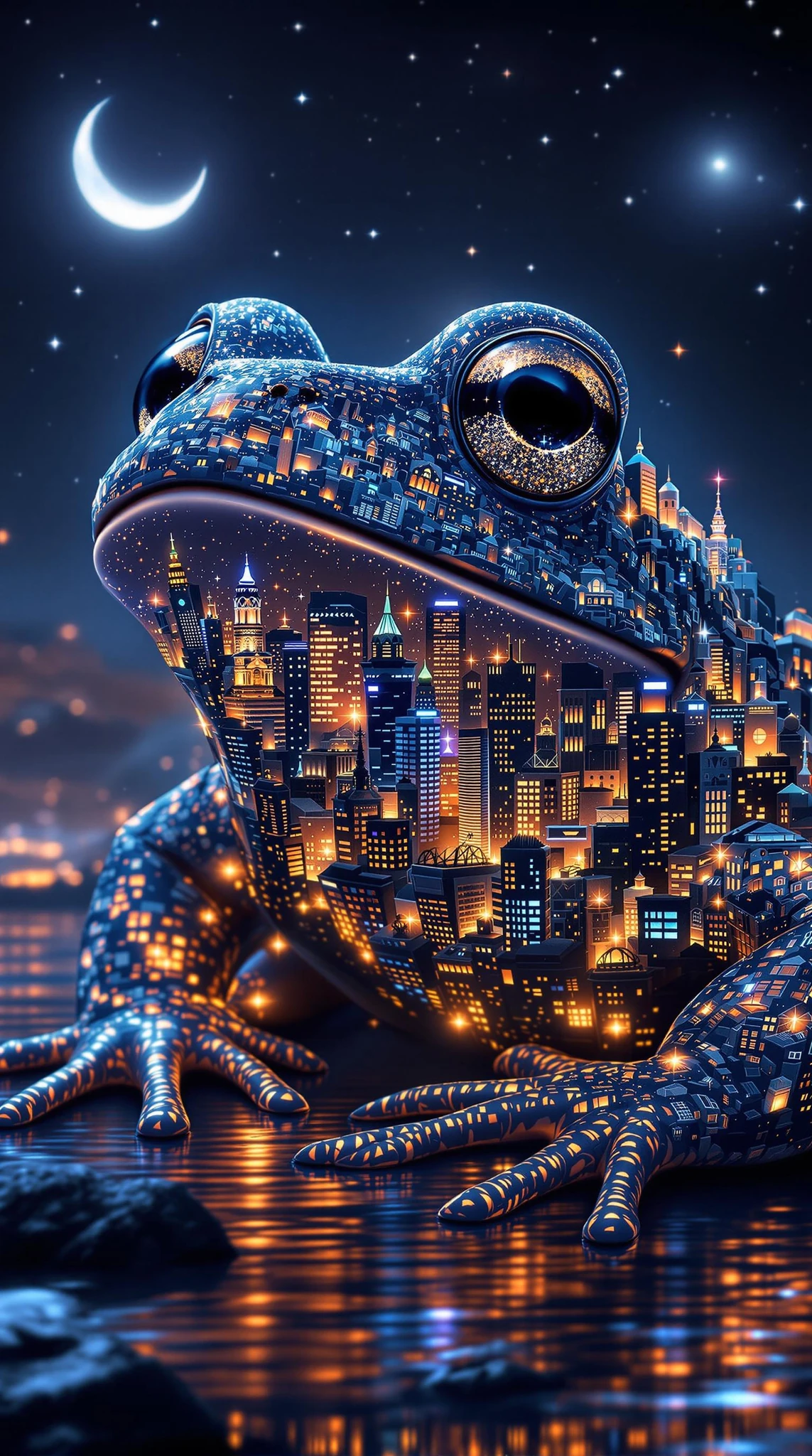 Frog City Night Magical Landscape